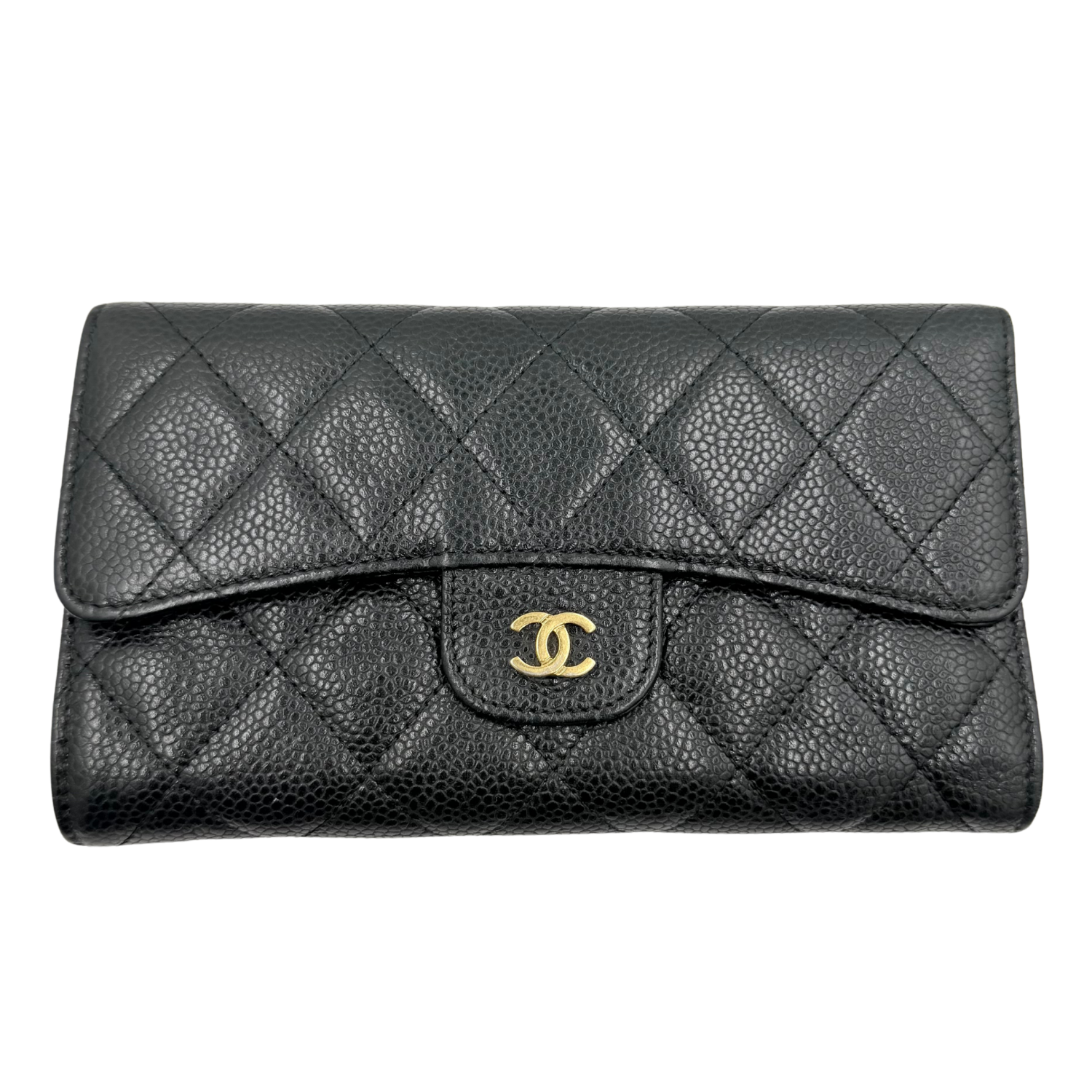 Large Quilted Flap Wallet Black