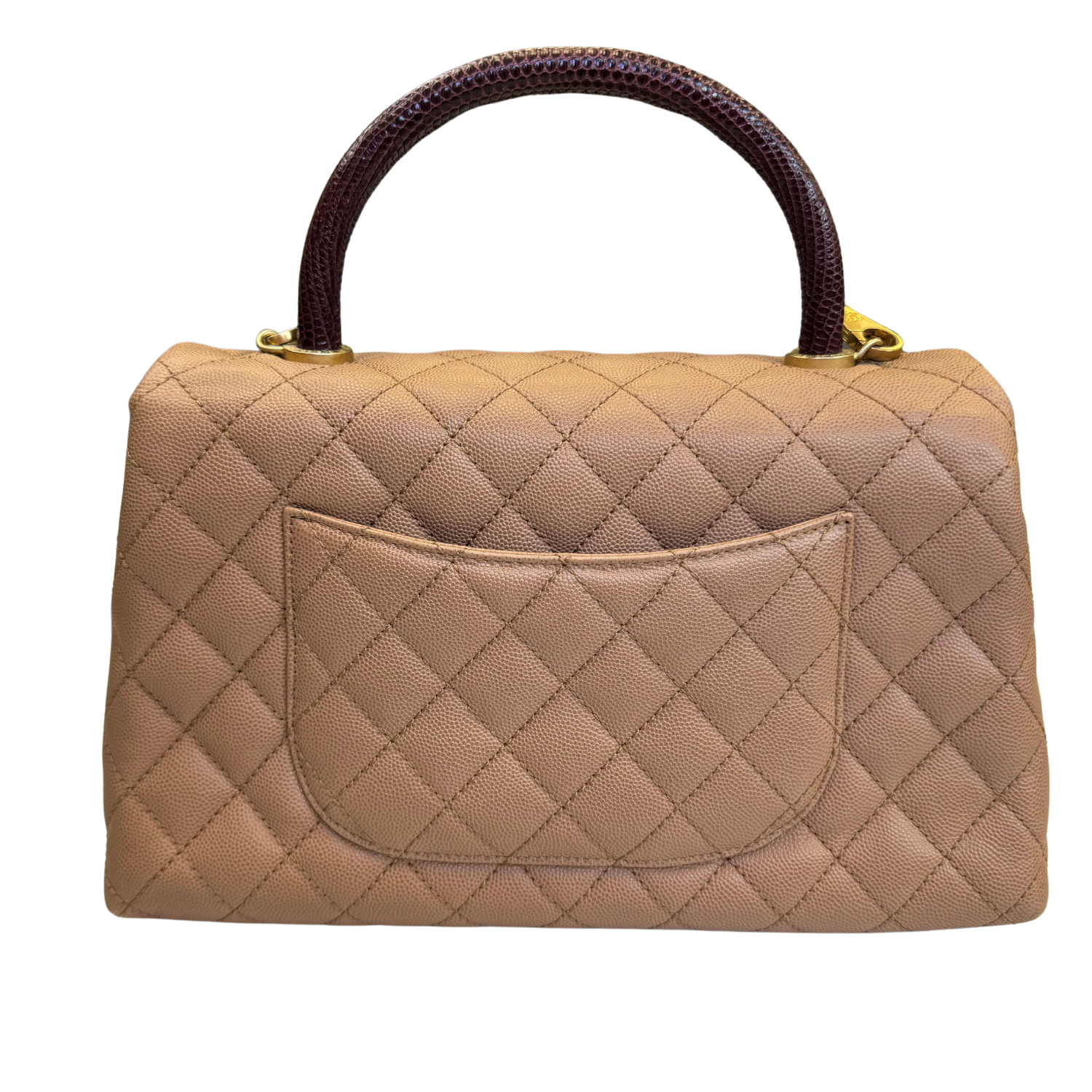 Chanel Medium Coco Lizard Skin Handle Bag Beige