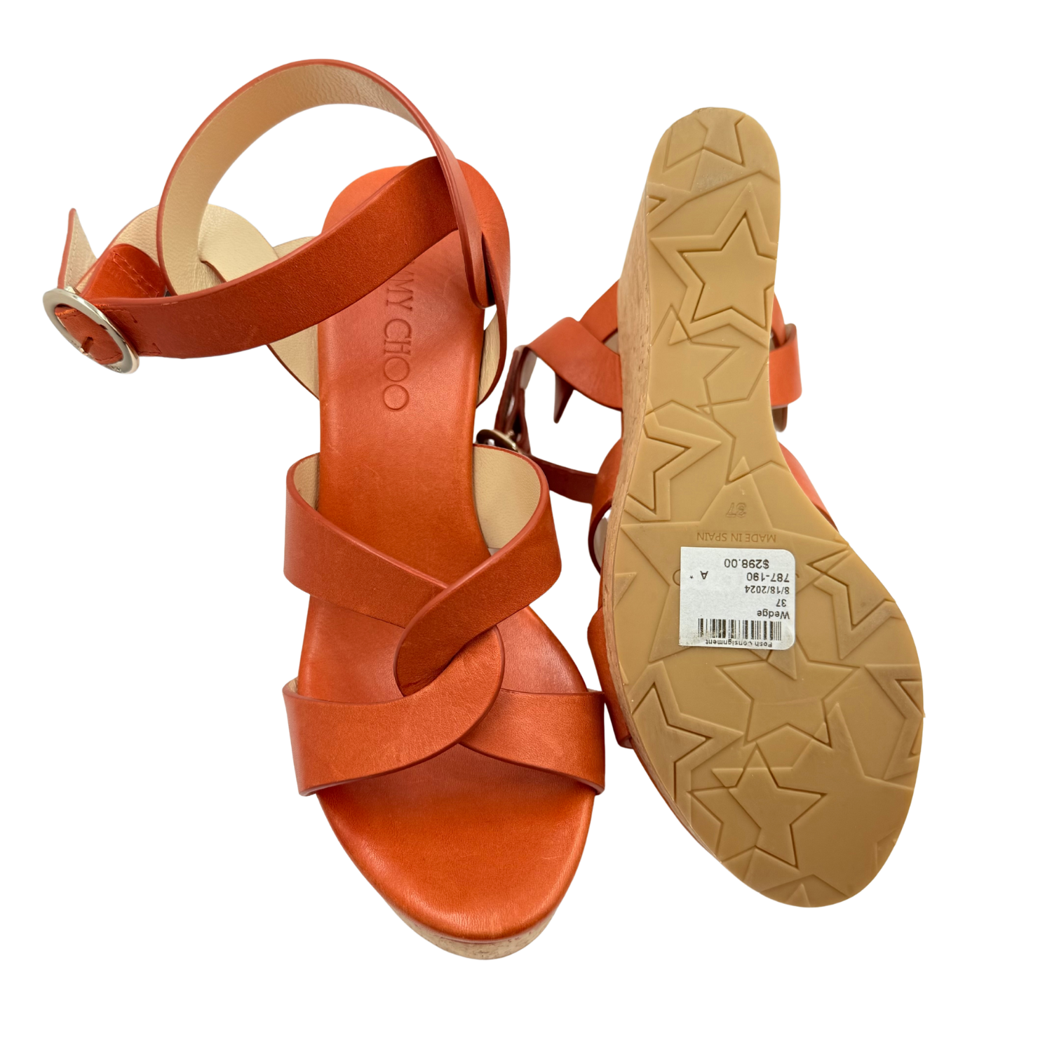 Jimmy Choo Leather Wedge Sandals Orange