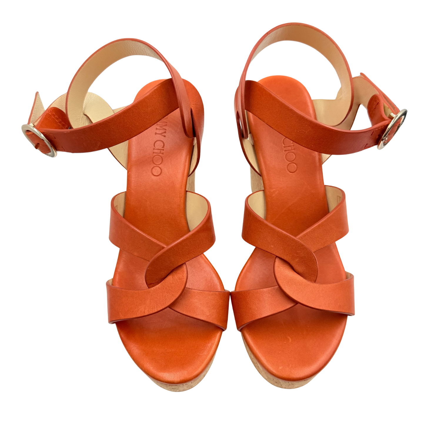 Jimmy Choo Leather Wedge Sandals Orange