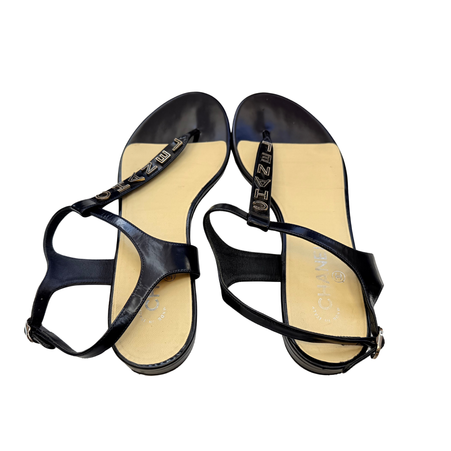 Chanel Interlocking CC T-Strap Sandals Black