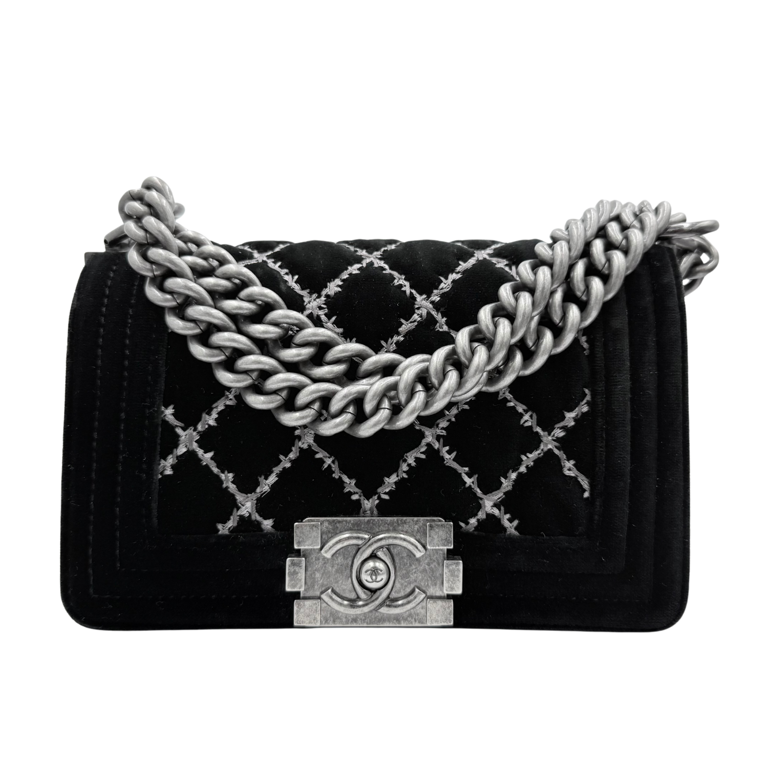Chanel Medium Stitched Quilted Velvet Boy Bag Old Black