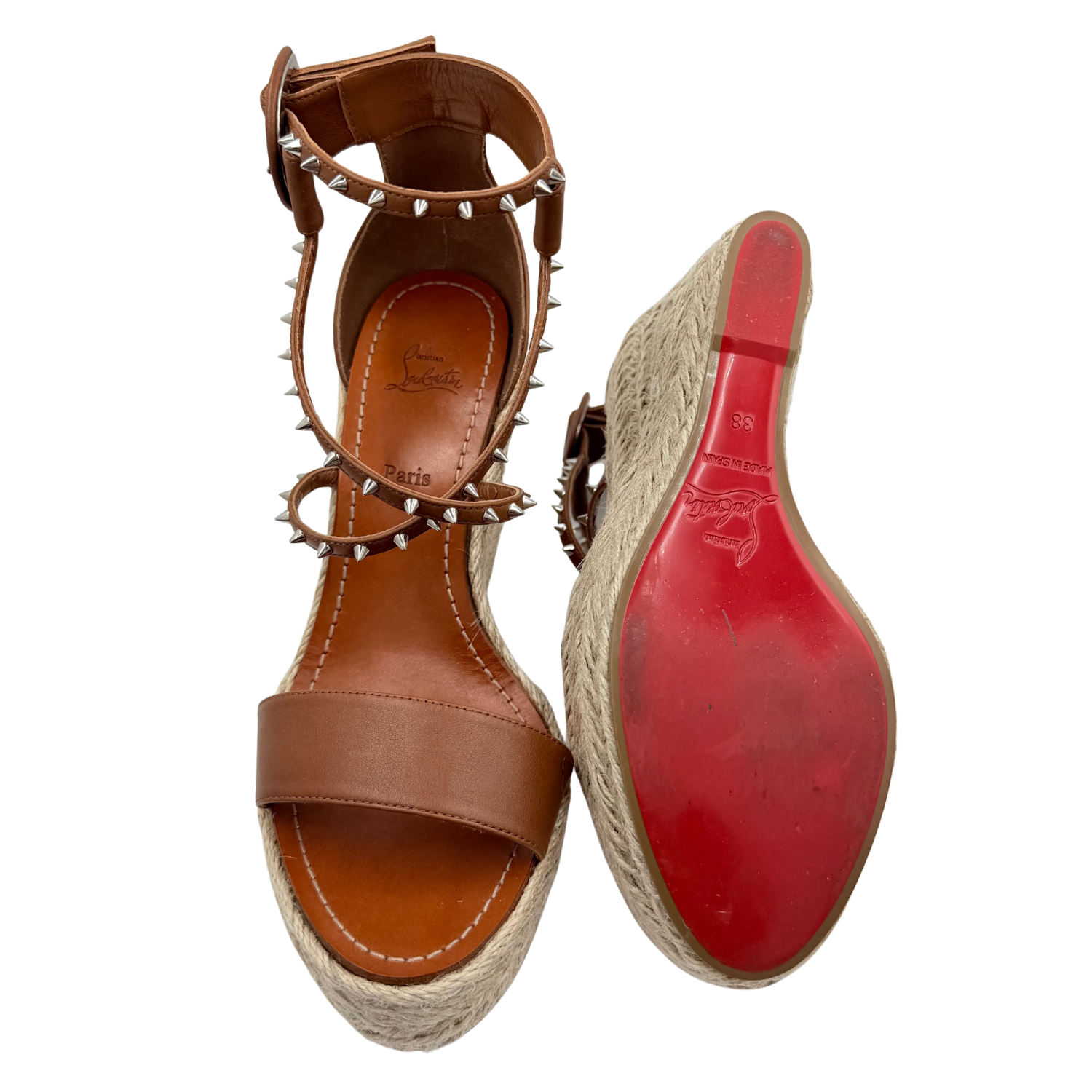 Christian Louboutin Chocazeppa Leather Wedge Espadrilles Brown