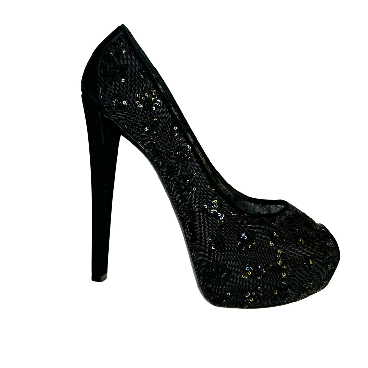 Louis Vuitton Sequin Monogram Peep-Toe Pumps Black