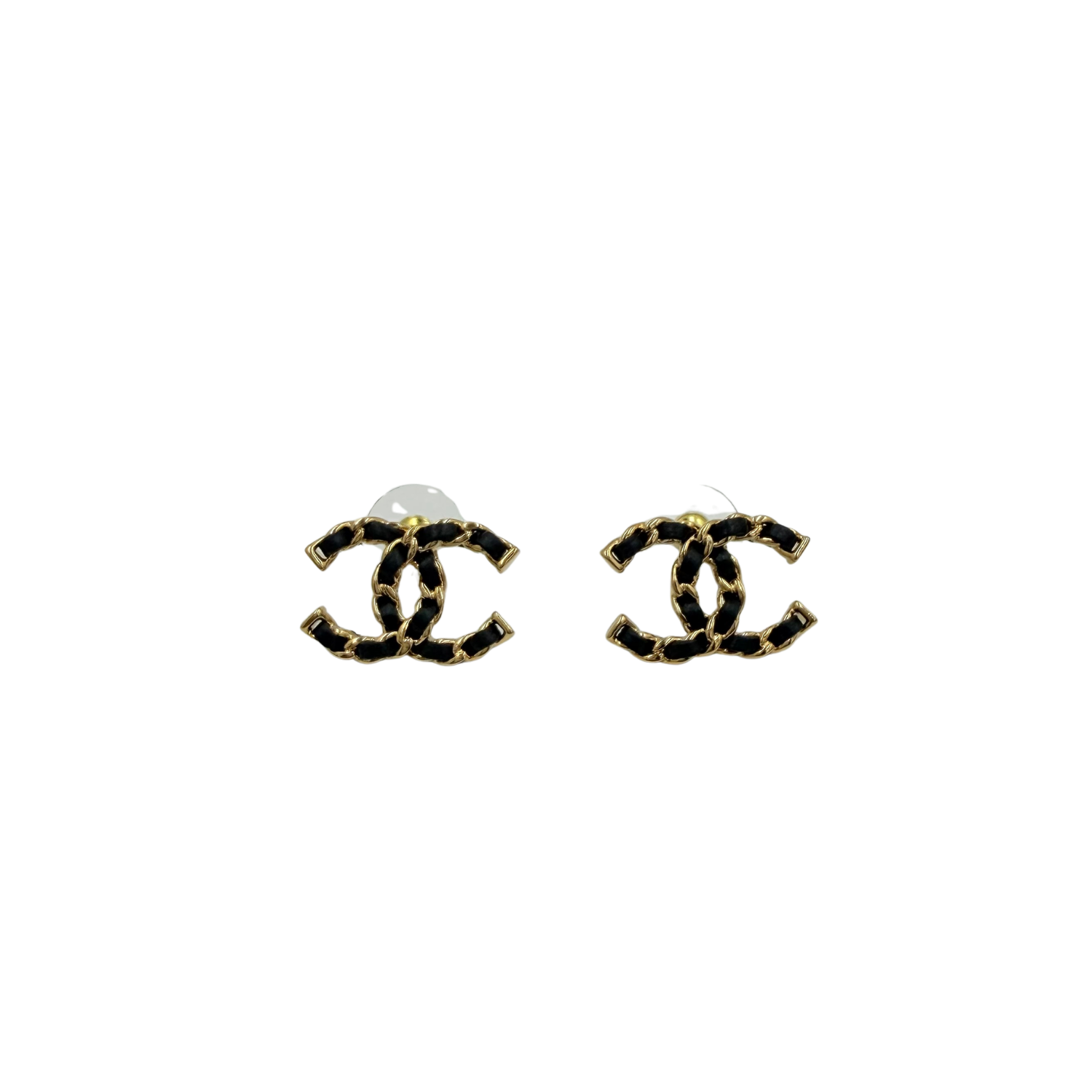 CC Leather and Gold Stud Earrings