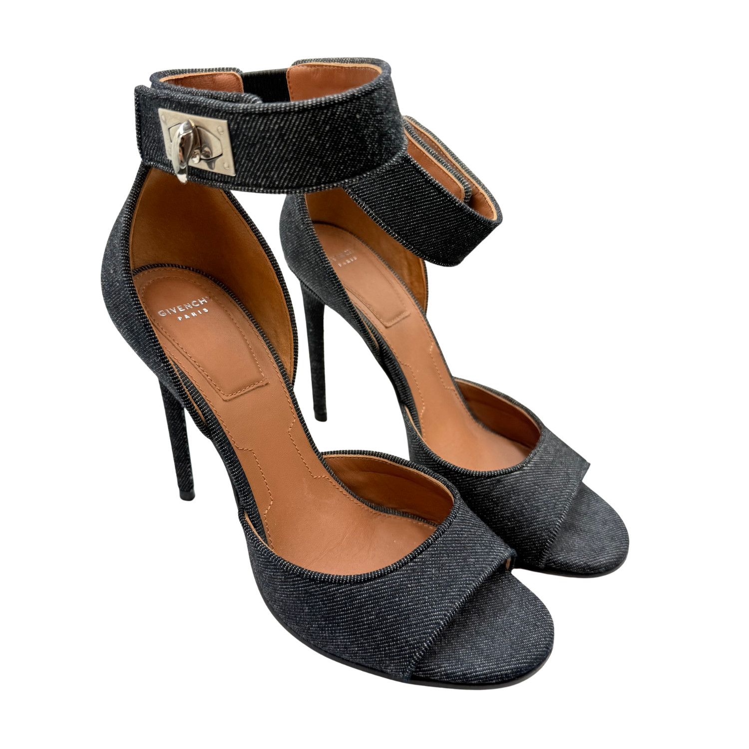 Givenchy Denim Open Toe Heeled Sandals Grey