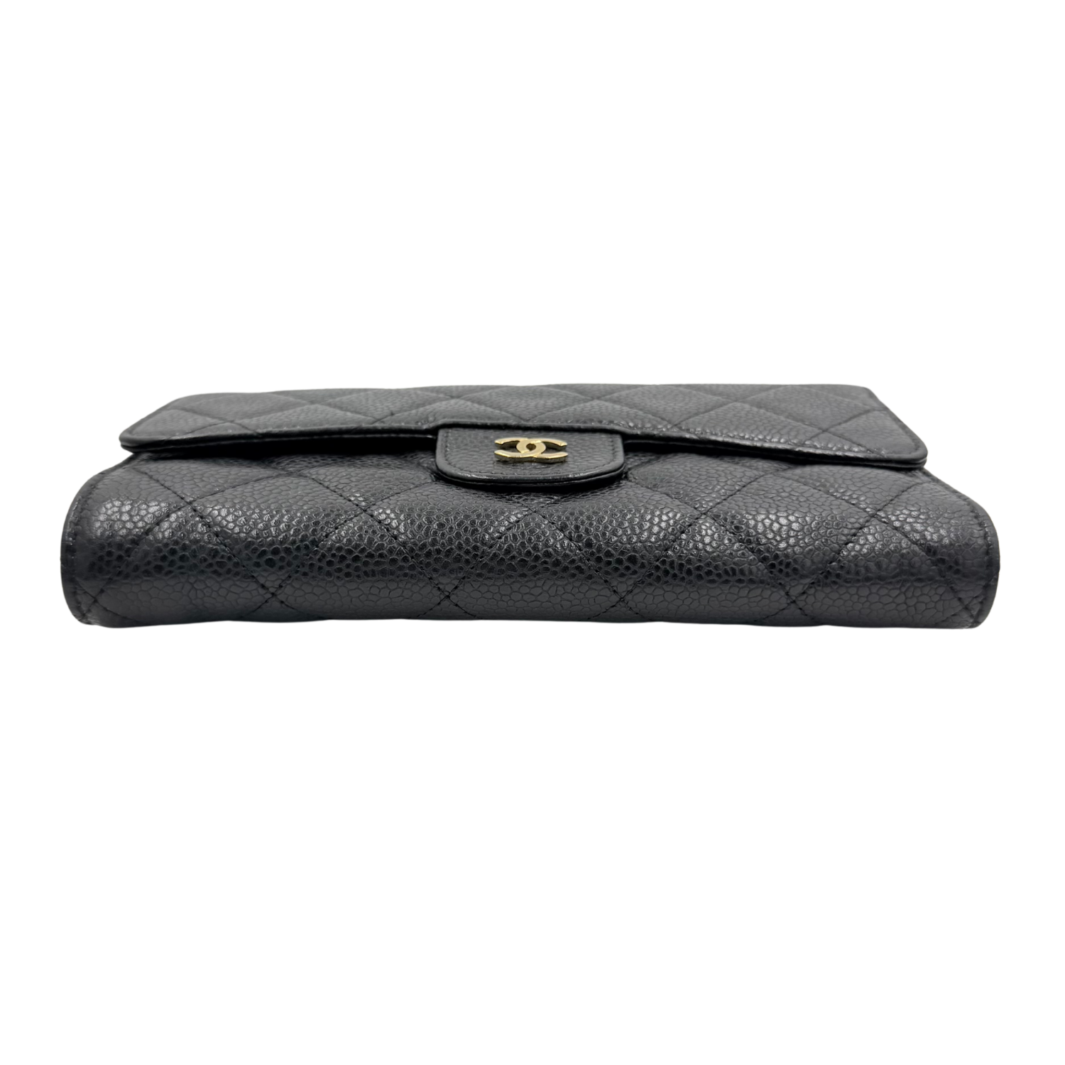 Large Quilted Flap Wallet Black