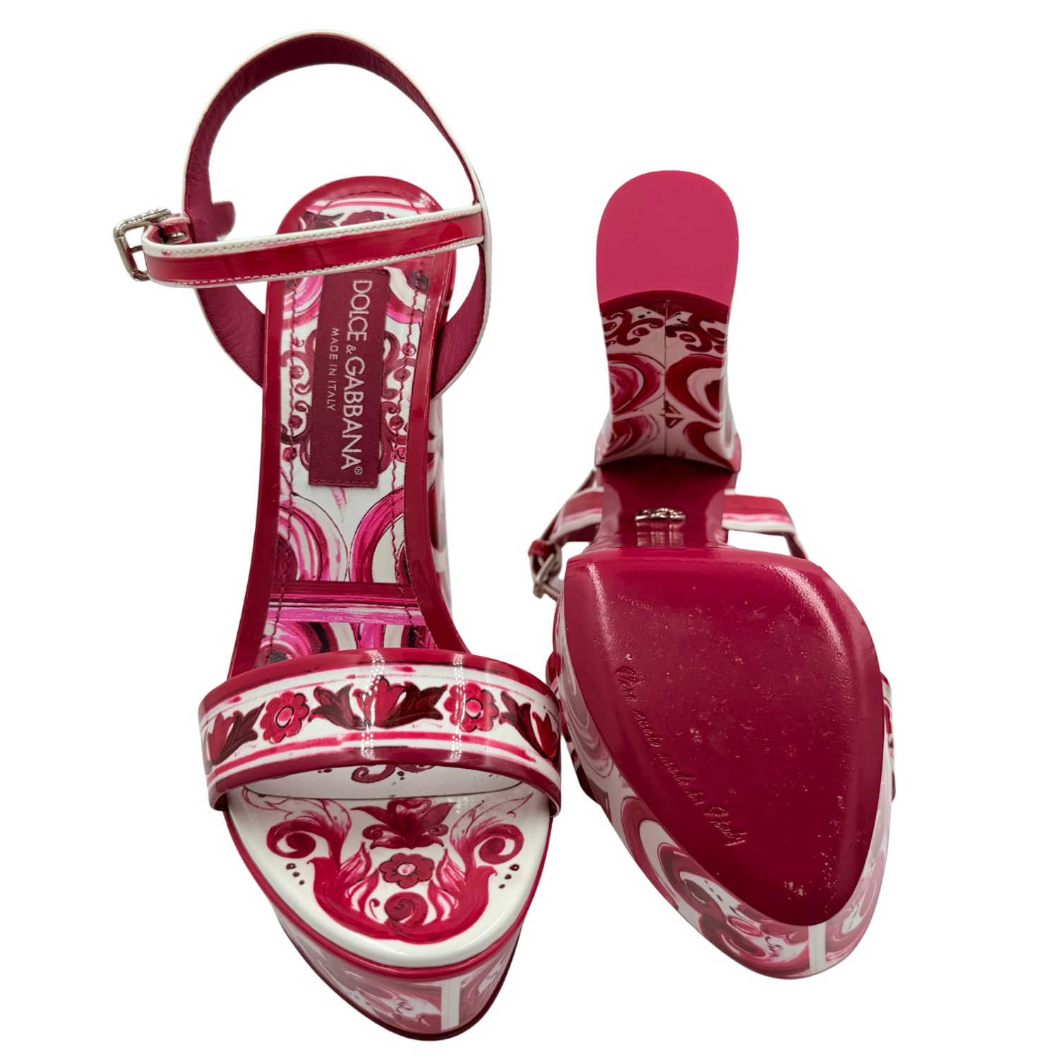 Dolce & Gabbana Patent Leather Floral Printed Slingback Sandals Red Size 10