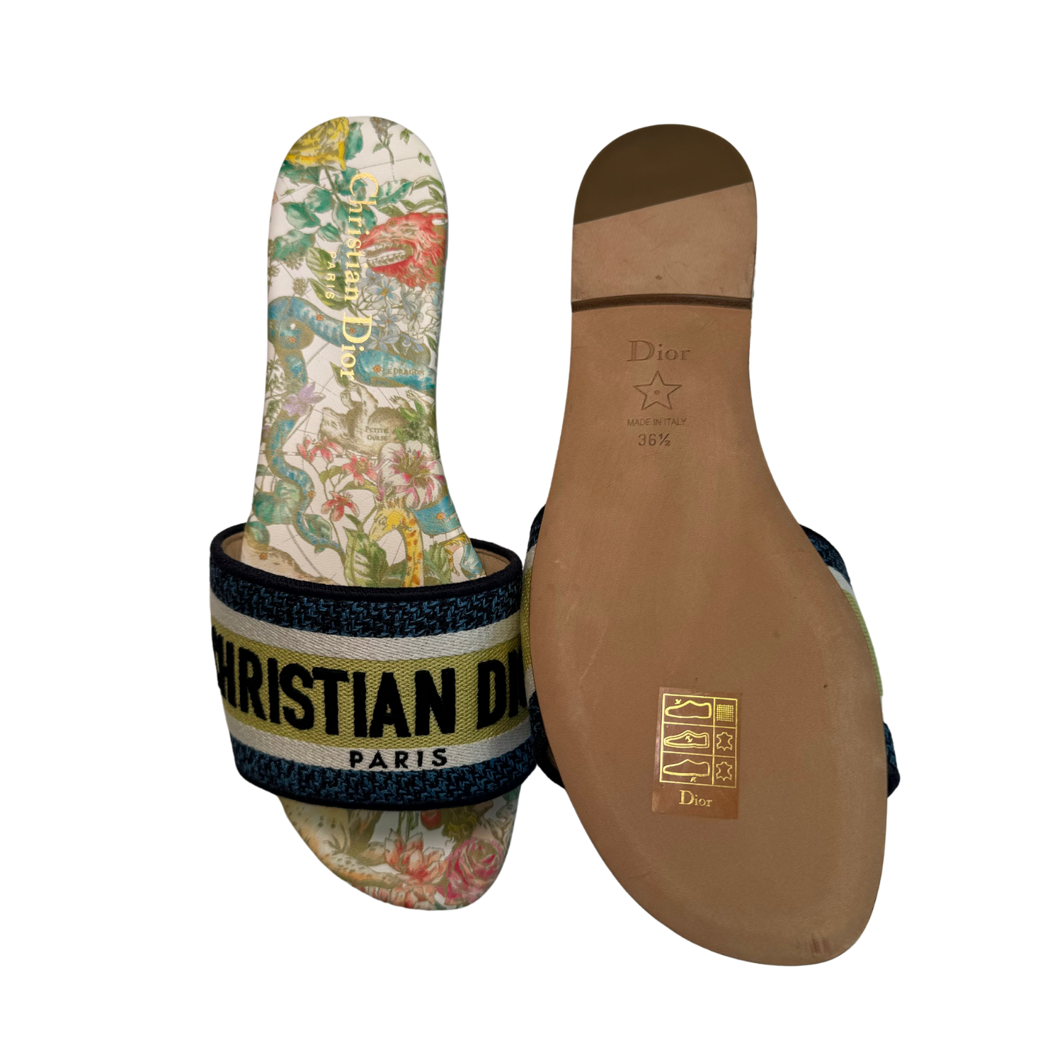 Christian Dior Dway Slide Nude Multicolor Embroidered Cotton with Toile de Jouy Motif