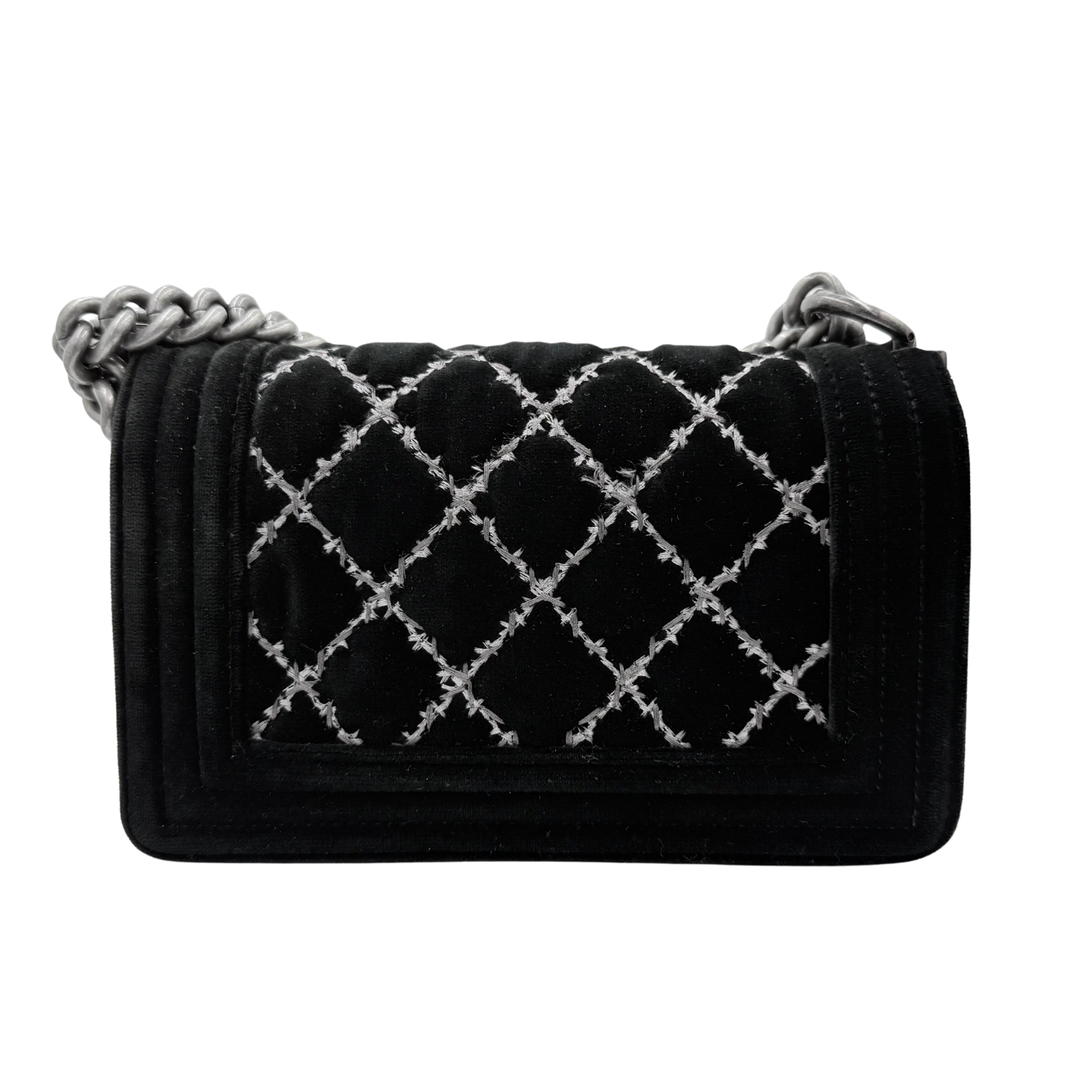 Chanel Medium Stitched Quilted Velvet Boy Bag Old Black