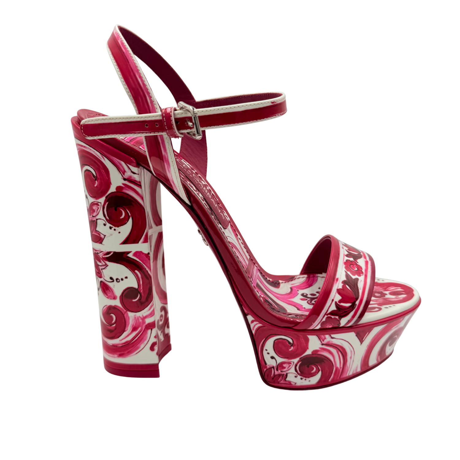 Dolce & Gabbana Patent Leather Floral Printed Slingback Sandals Red Size 10