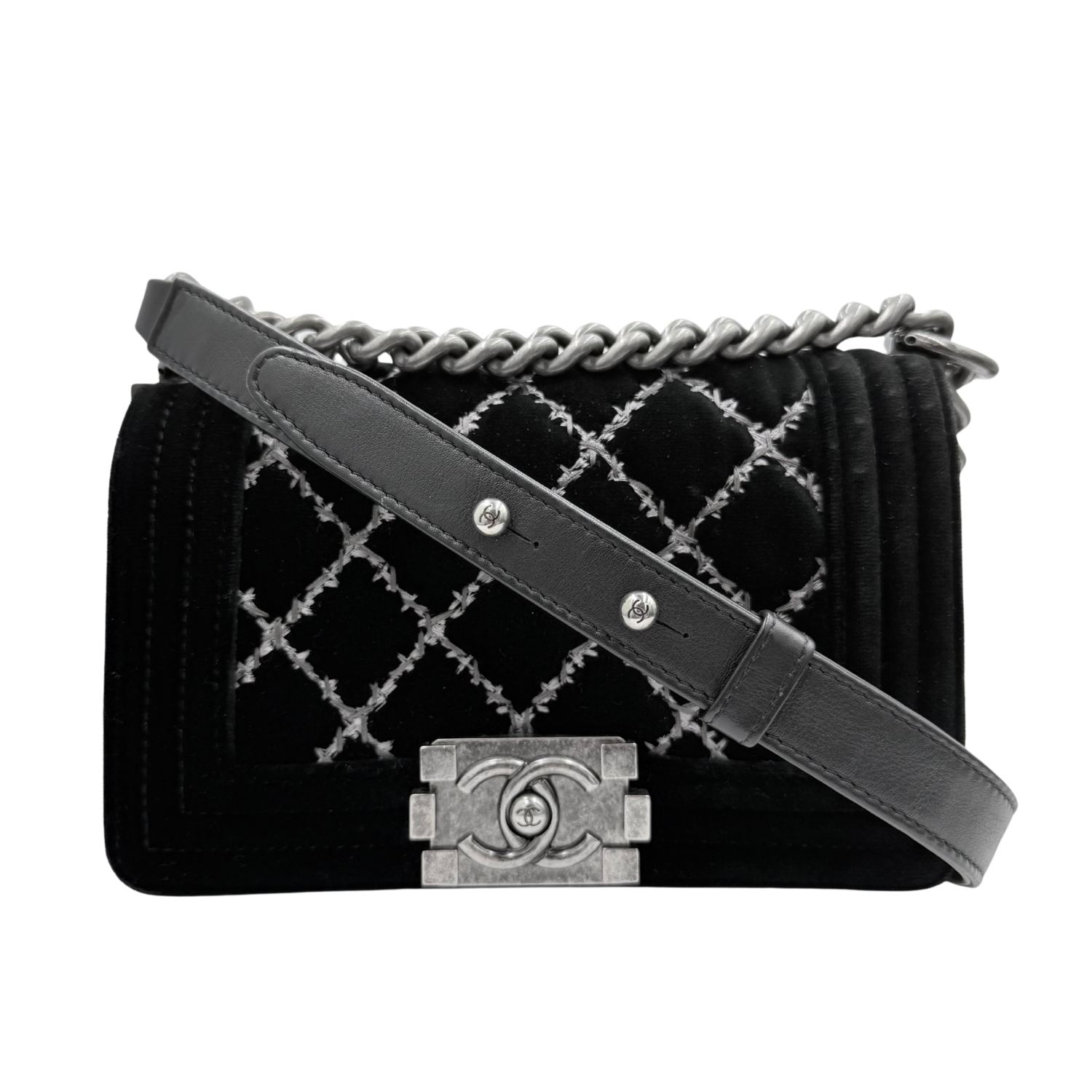Chanel Medium Stitched Quilted Velvet Boy Bag Old Black