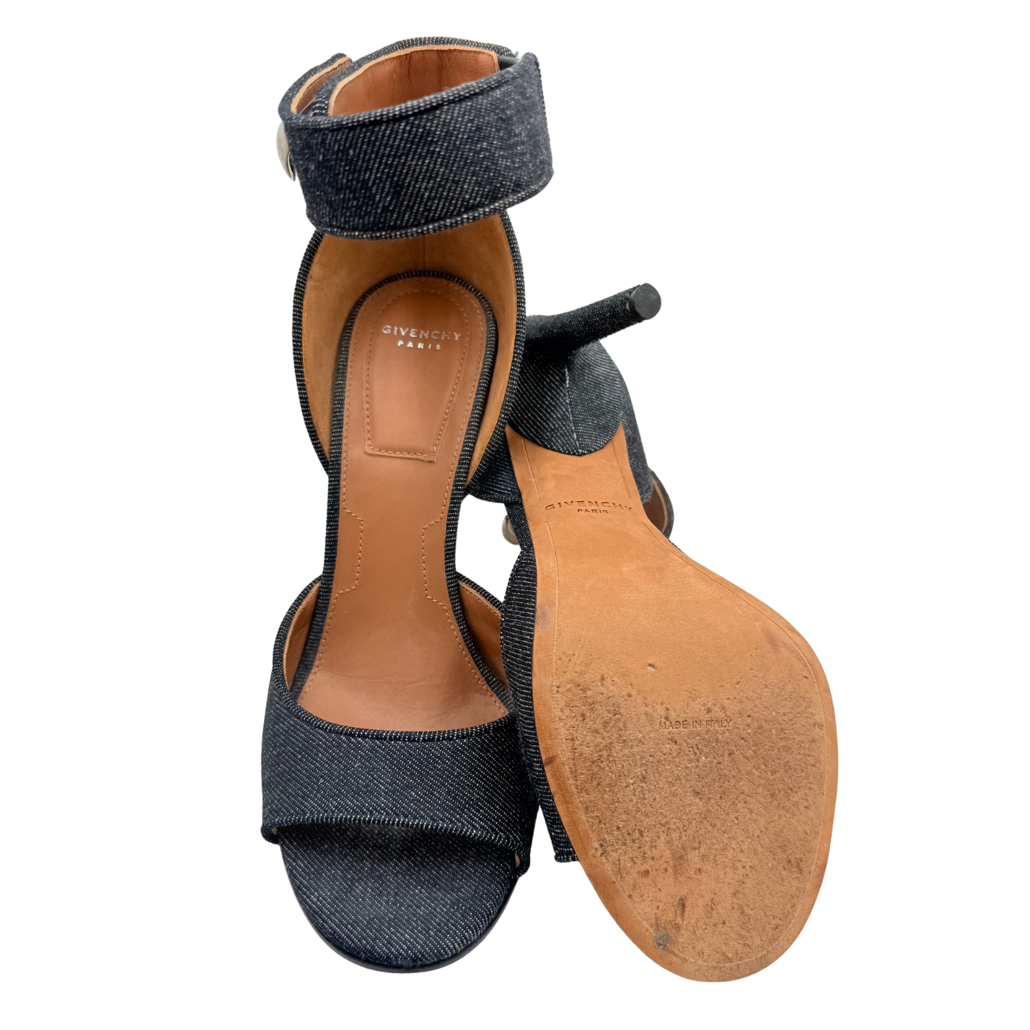 Givenchy Denim Open Toe Heeled Sandals Grey