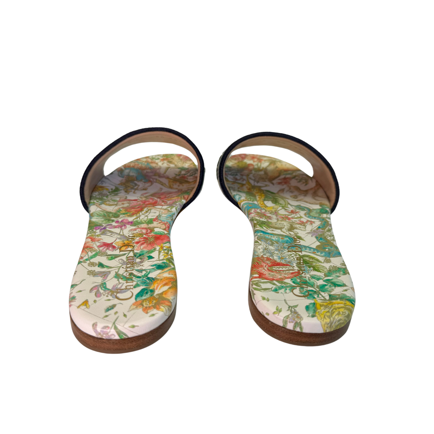 Christian Dior Dway Slide Nude Multicolor Embroidered Cotton with Toile de Jouy Motif