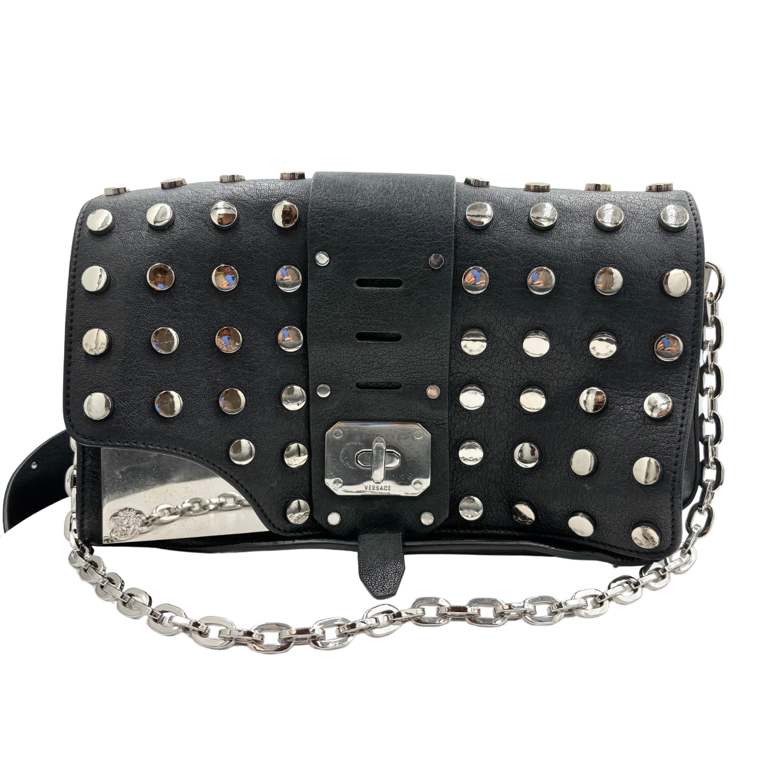 Versace Studded Stardust Flap Bag Black