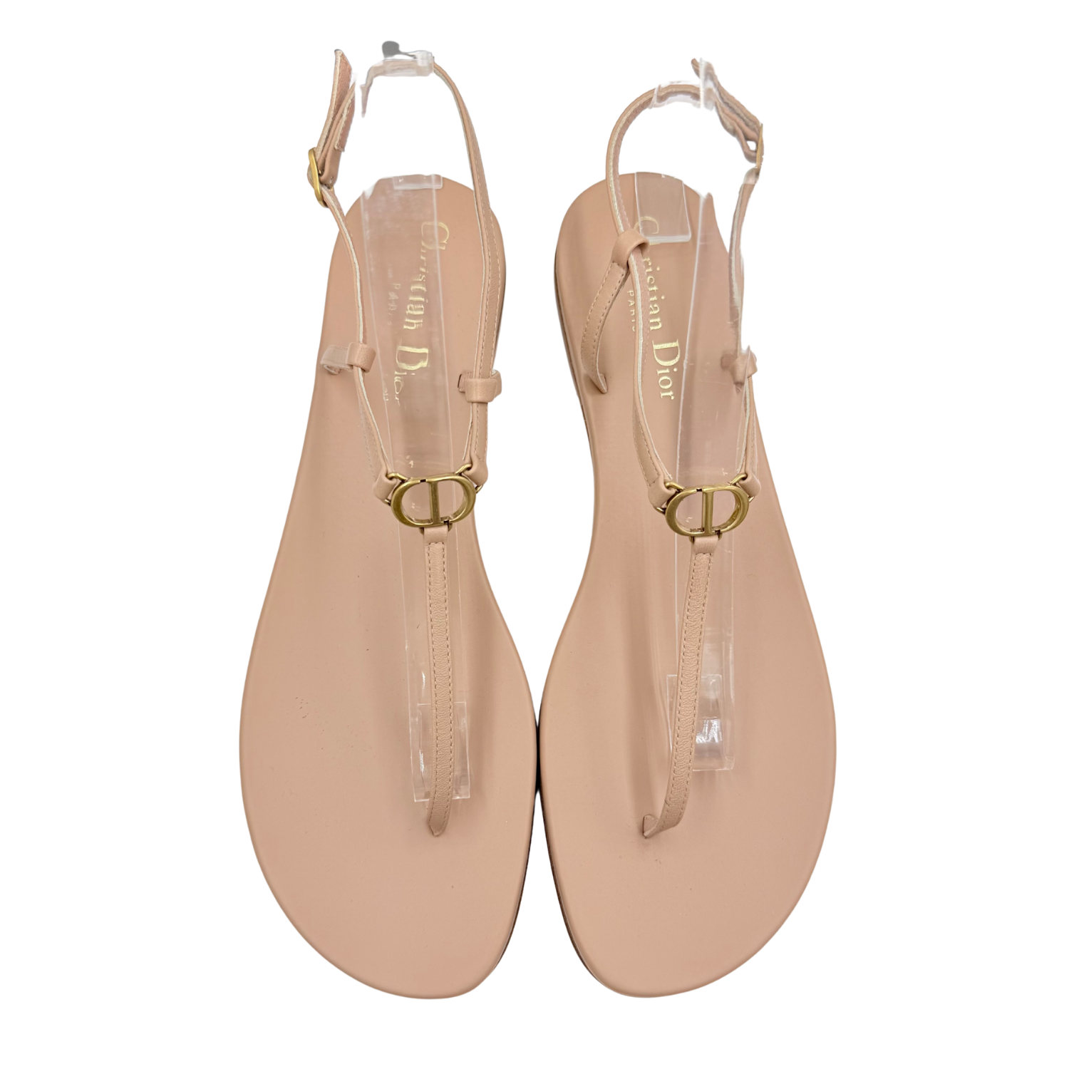 Christian Dior Leather Slingback Thong Sandals Beige