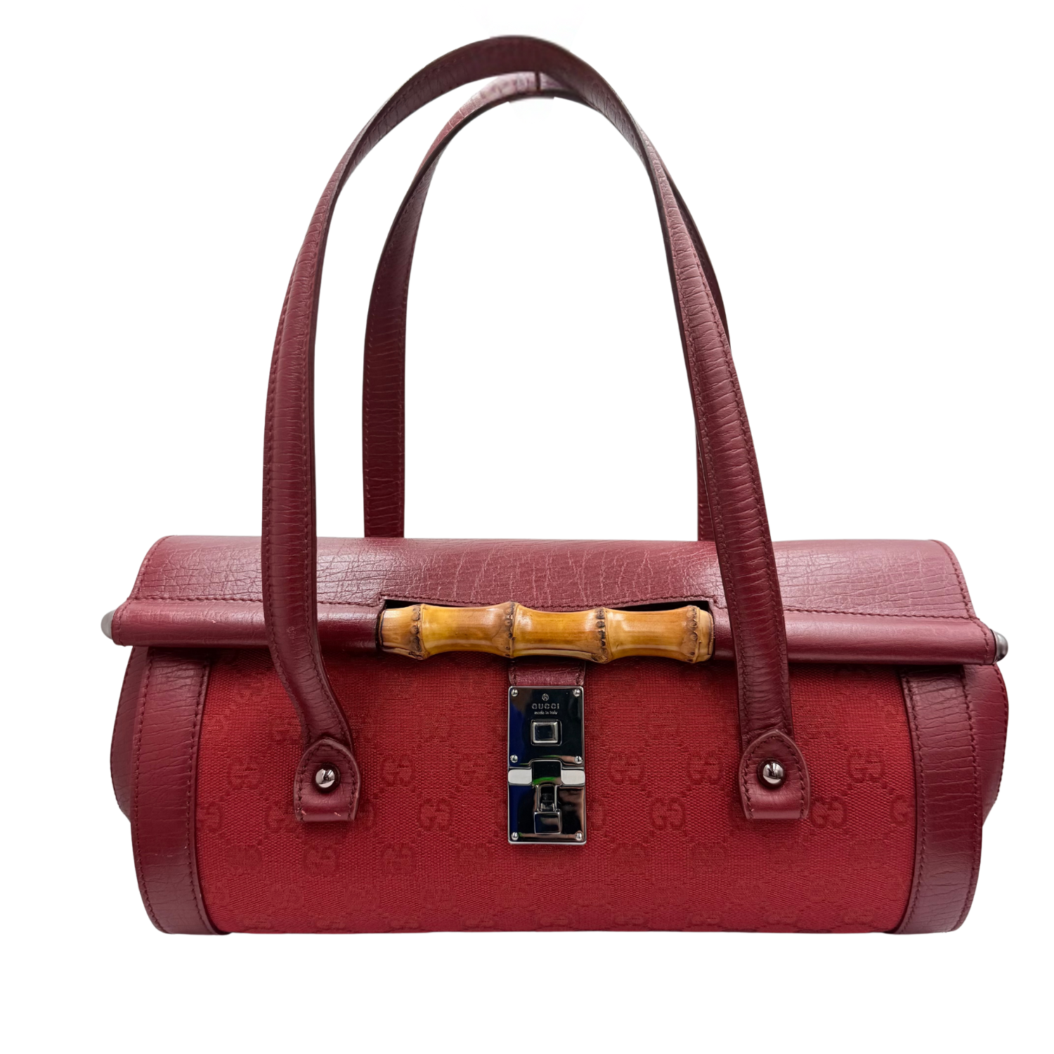 Gucci GG Monogram Medium Bamboo Bullet Satchel Red