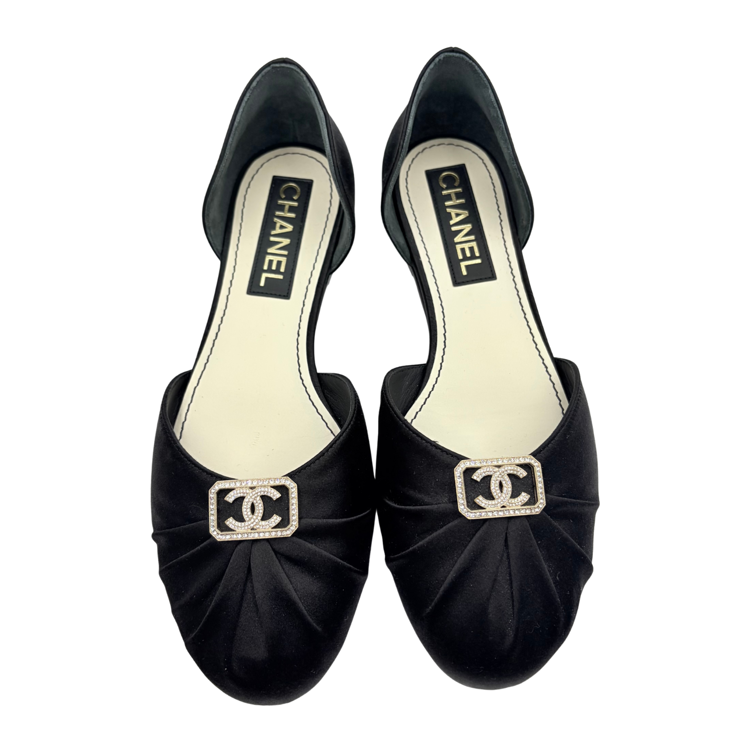 Chanel Interlocking CC Satin D'Orsay Flats Black