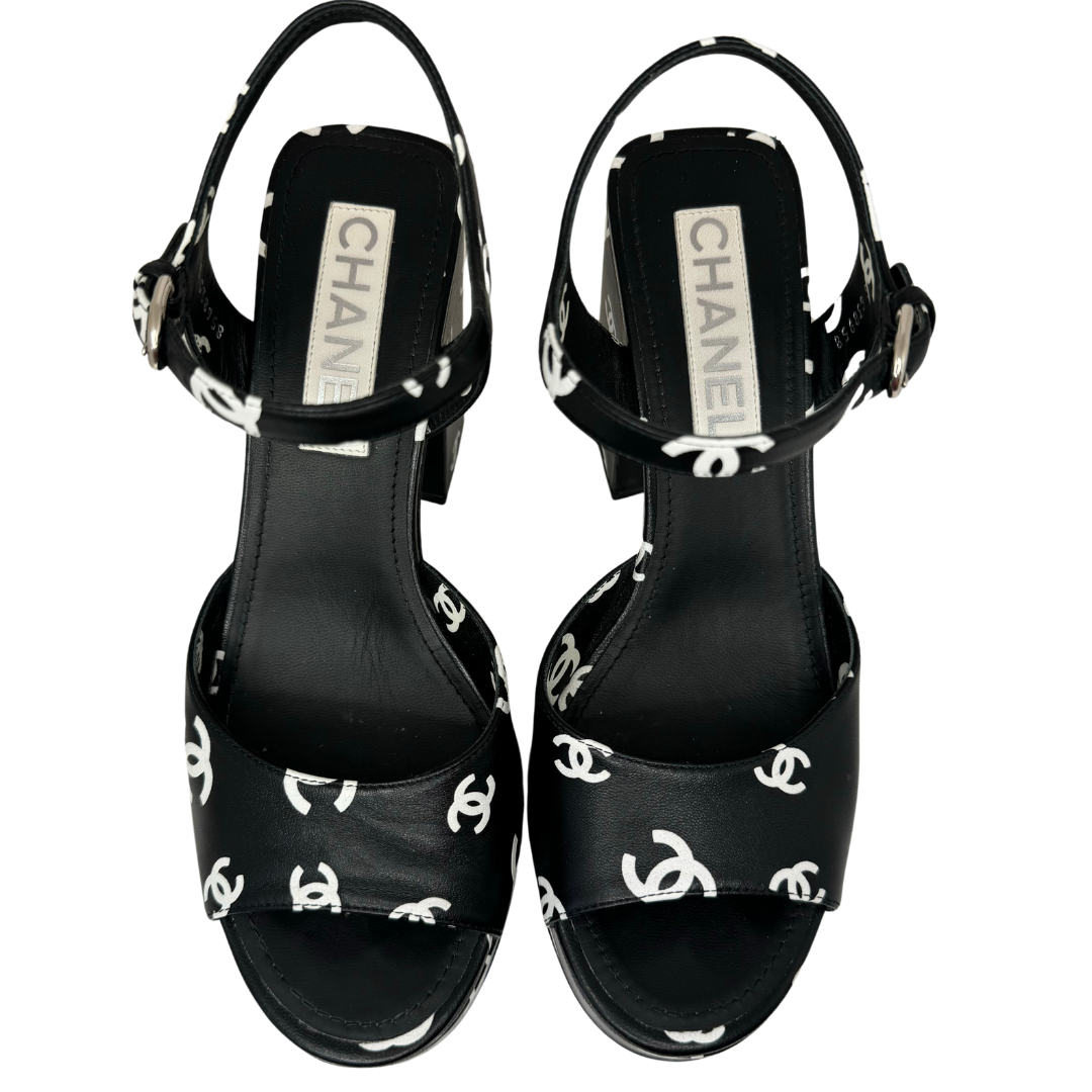 Chanel Printed Lambskin Platforms Black