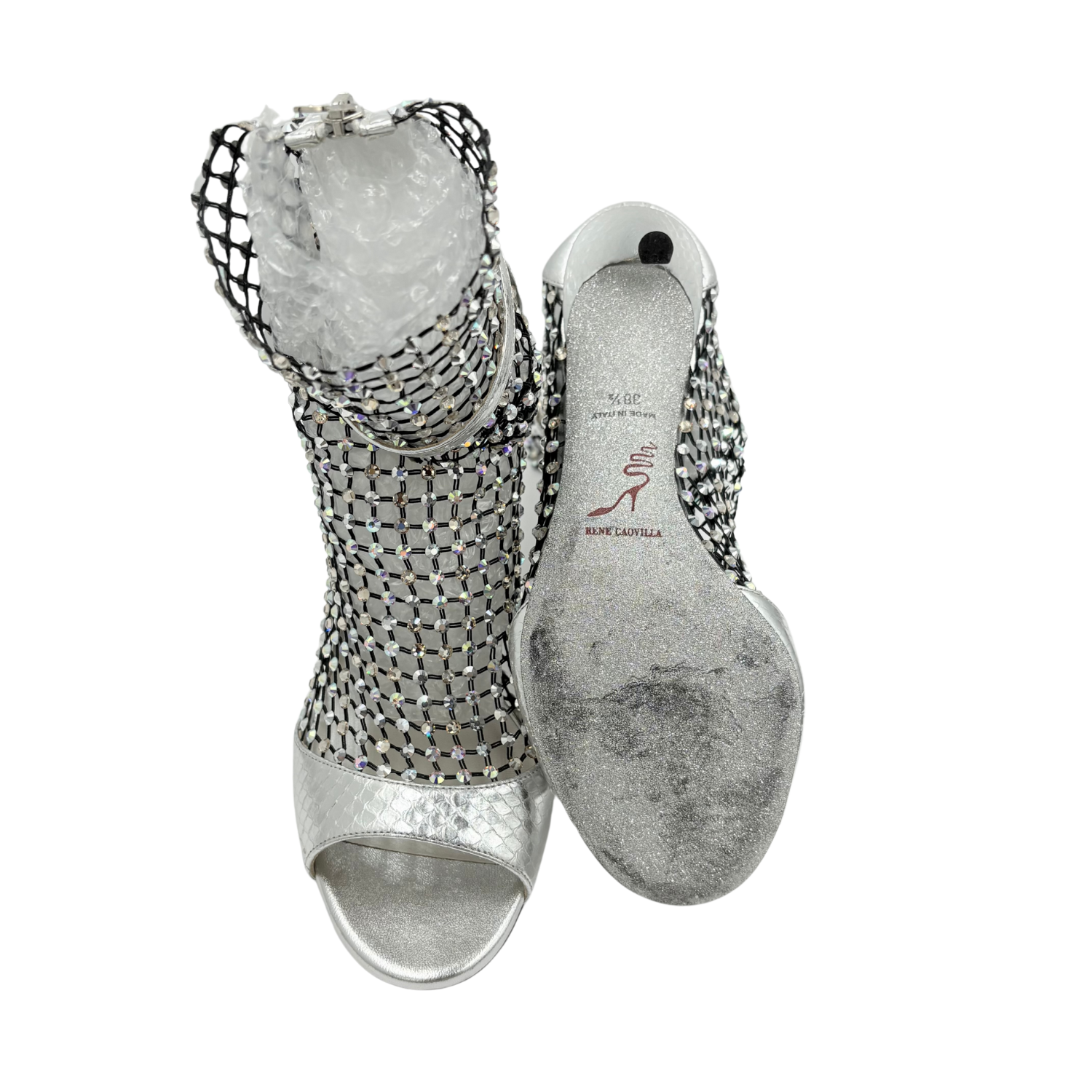 Rene Caovilla Galaxia Silver Heeled Sandals 105