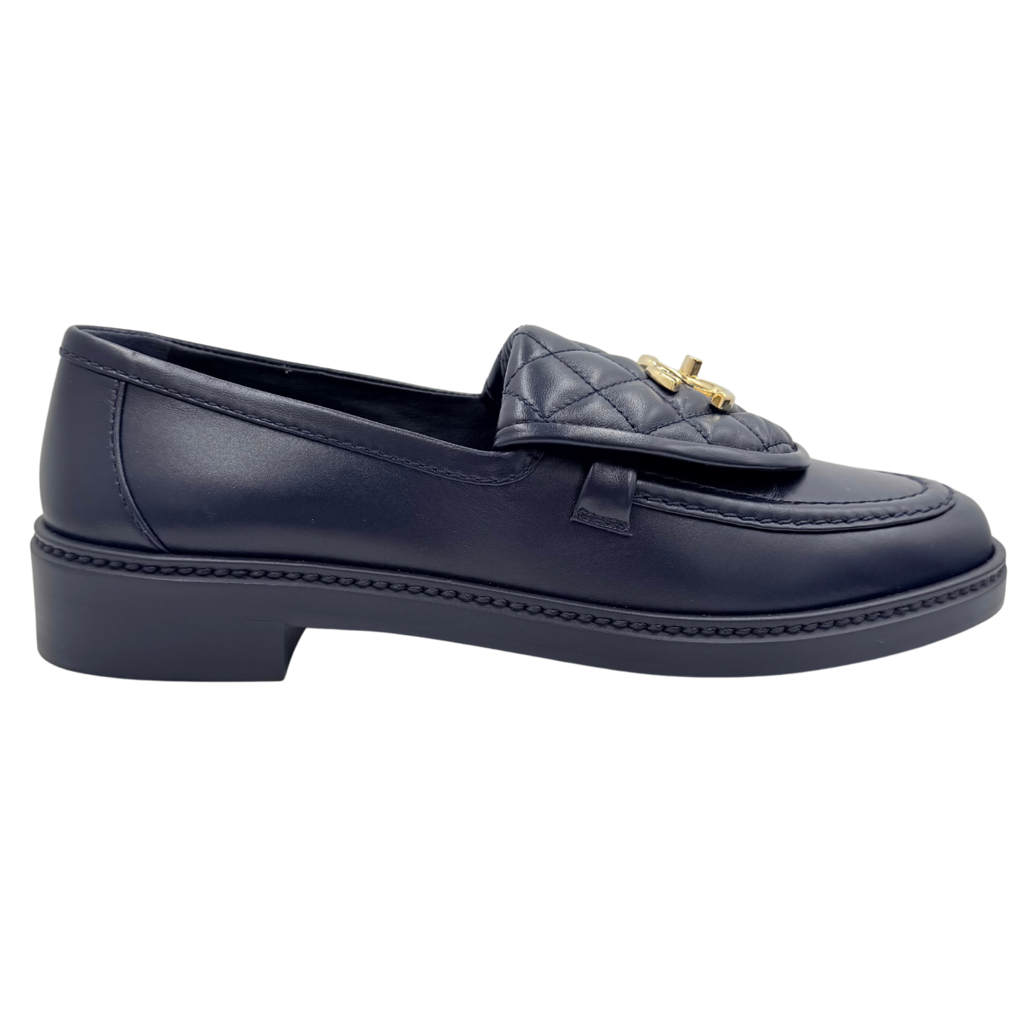 Chanel Quilted Lambskin CC Turnlock Loafers Navy