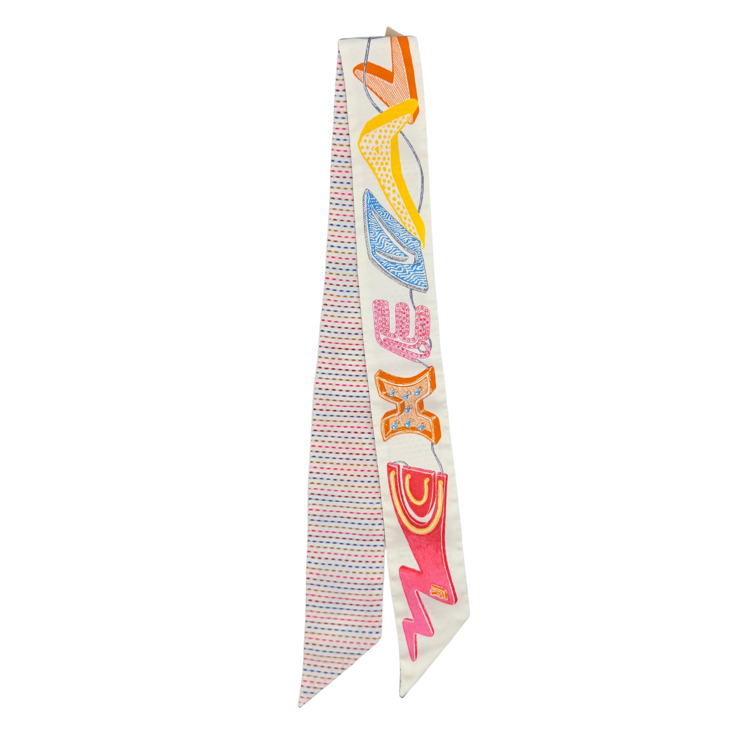 "Chevaloscope Pointille" White Silk Twilly Pair