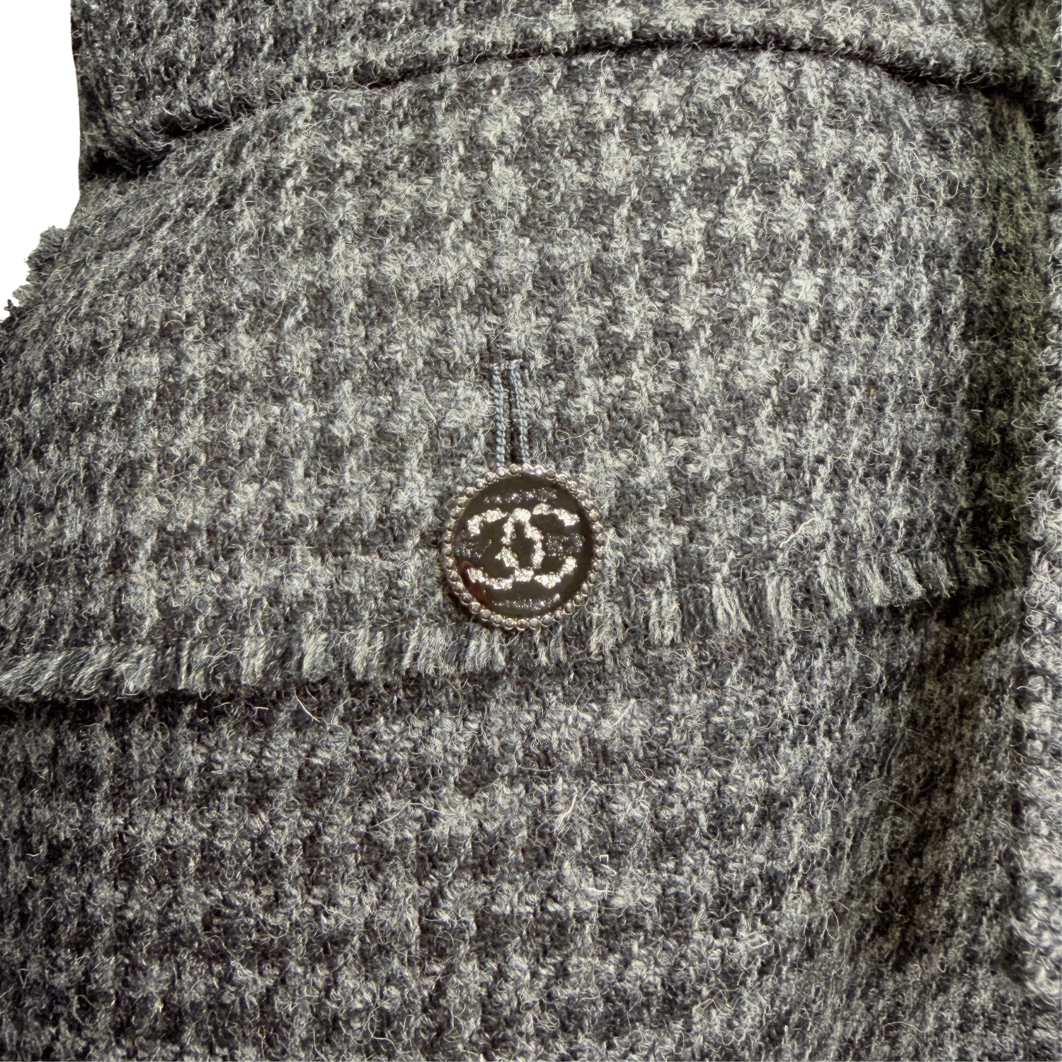 Chanel Houndstooth Print Trench Coat Gray and Black