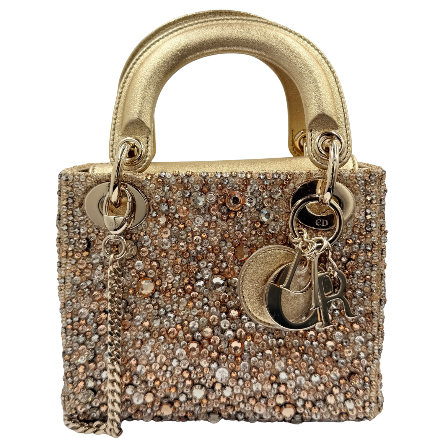 Christian Dior Limited Metallic Calfskin Bead Embroidery Mini Lady Dior Gold