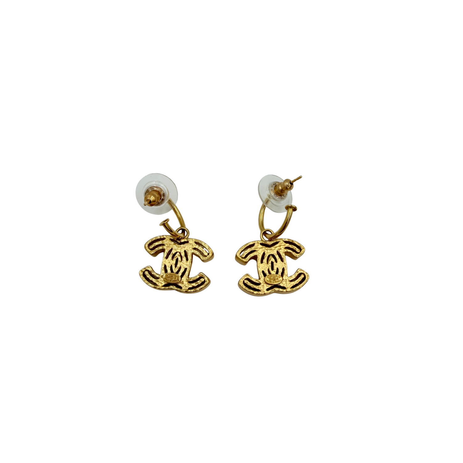 Chanel Vintage 2002 24k Gold Plated Crystal CC Drop Earrings