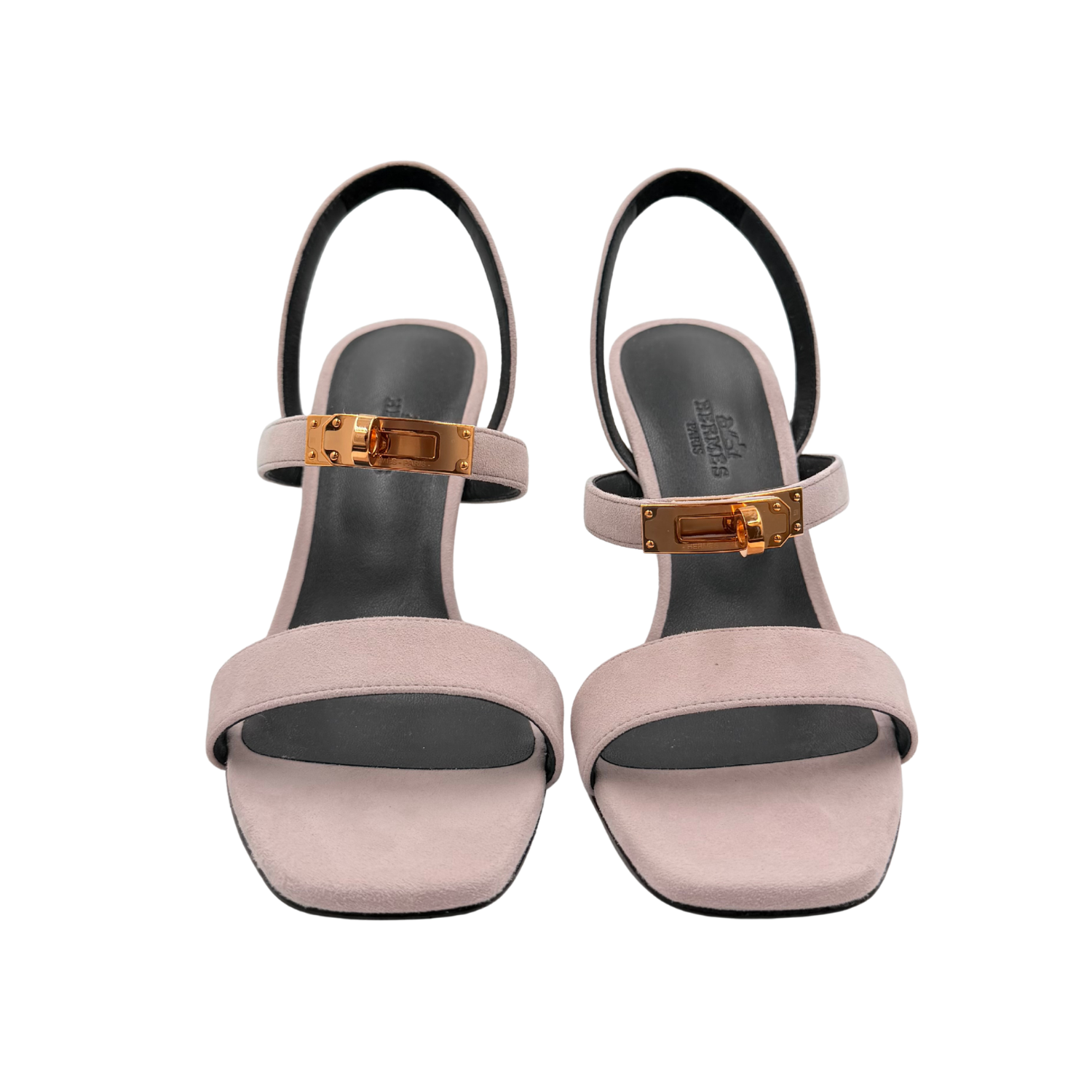 Hermès Suede Goatskin Glamour 95  Heeled Sandals Rose Porcelaine Size 36.5