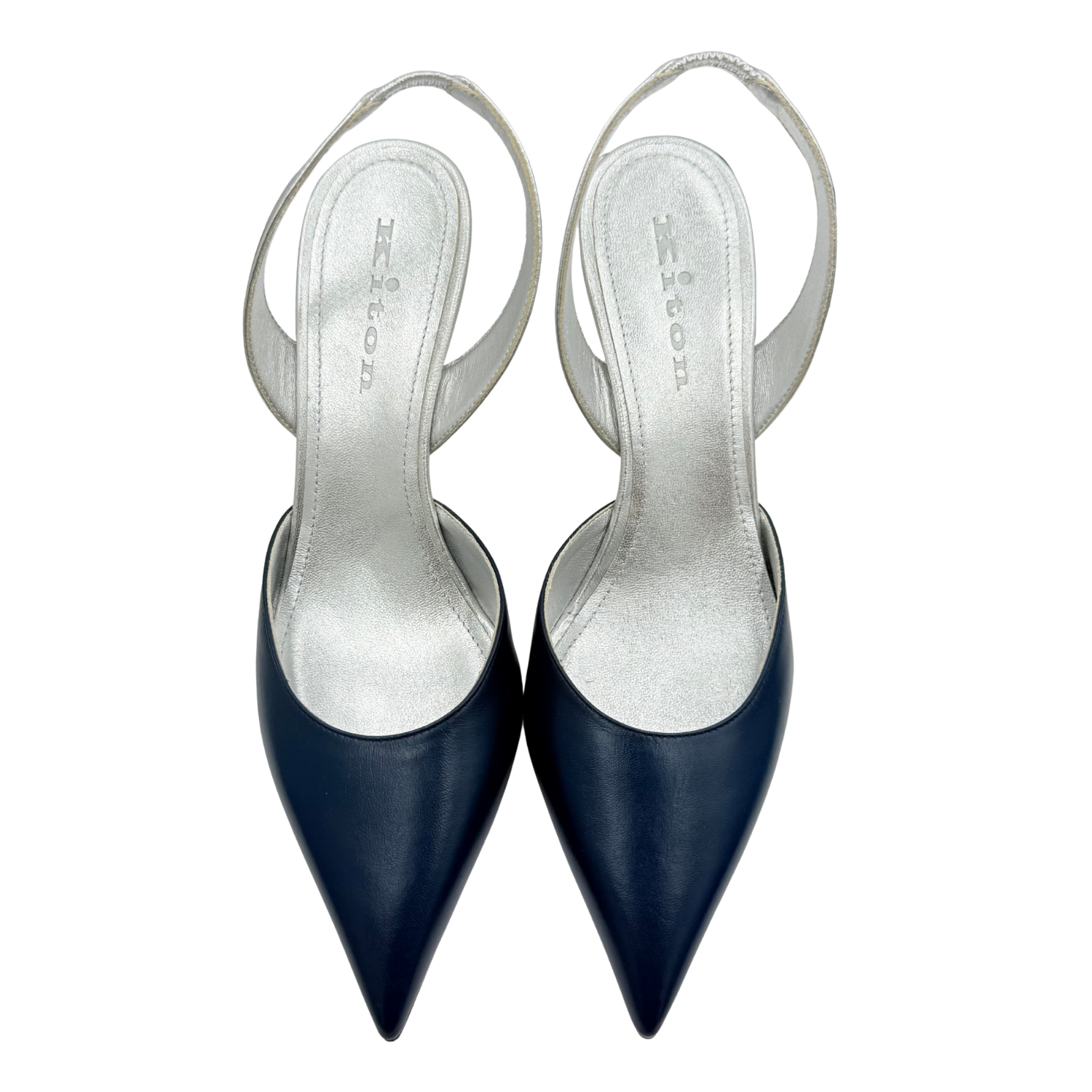 Manolo Blahnik Leather Slingback Pumps Navy
