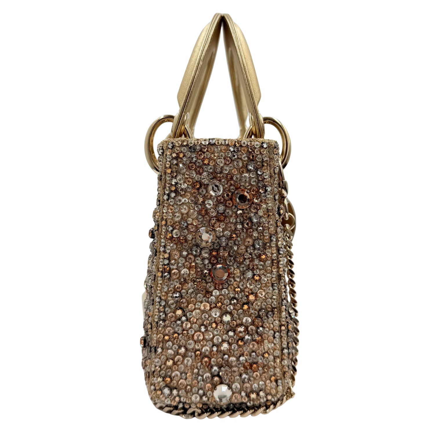 Christian Dior Limited Metallic Calfskin Bead Embroidery Mini Lady Dior Gold