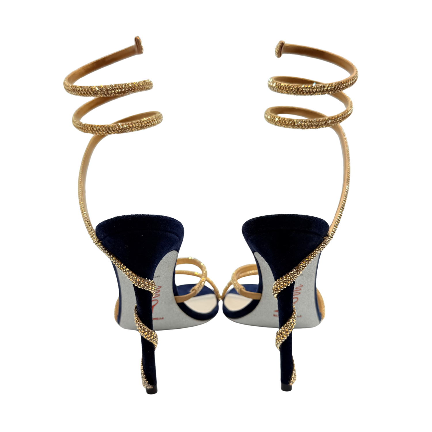 Rene Caovilla Margot Crystal Sandal 105mm Navy and Gold