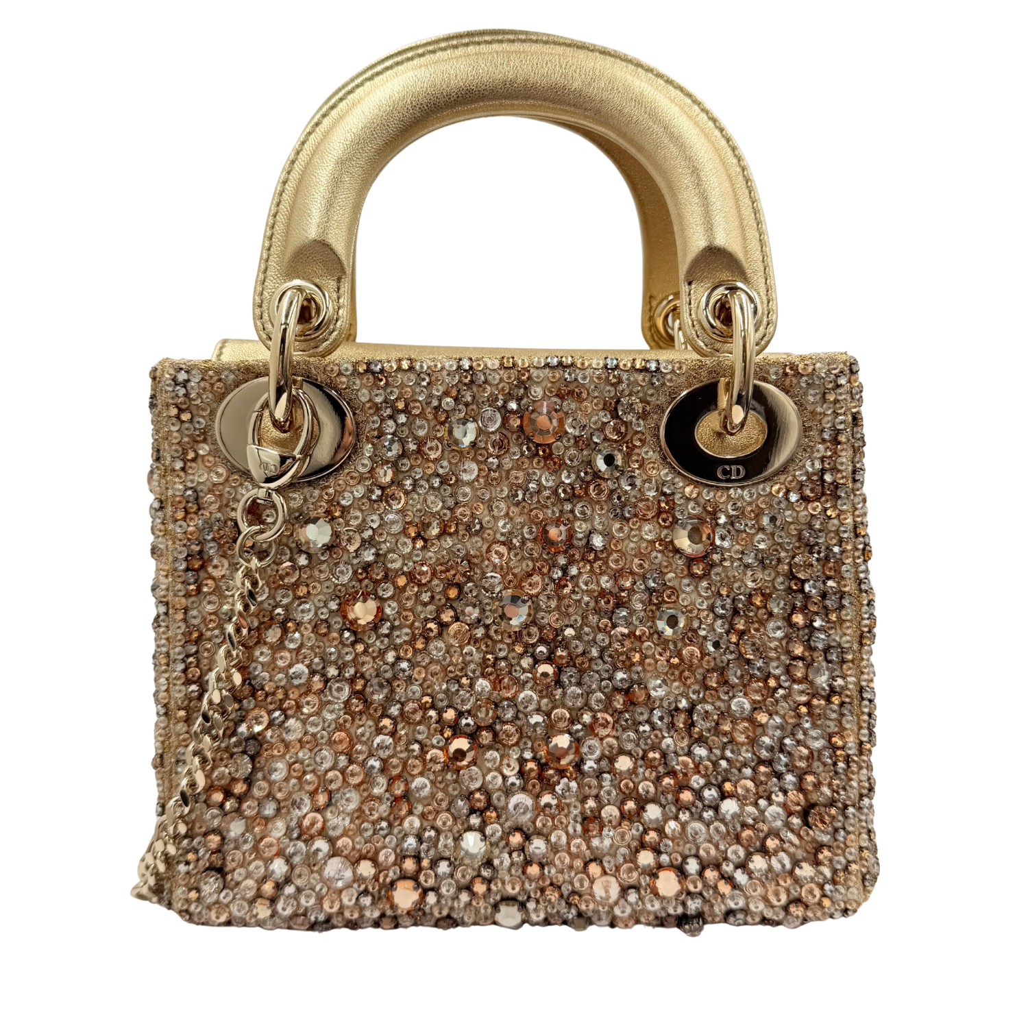 Christian Dior Limited Metallic Calfskin Bead Embroidery Mini Lady Dior Gold
