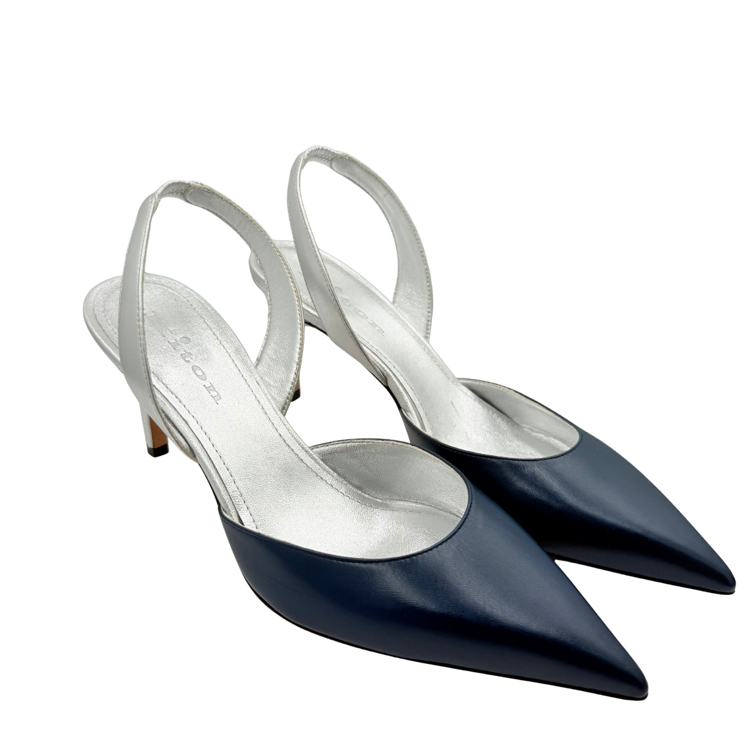 Manolo Blahnik Leather Slingback Pumps Navy