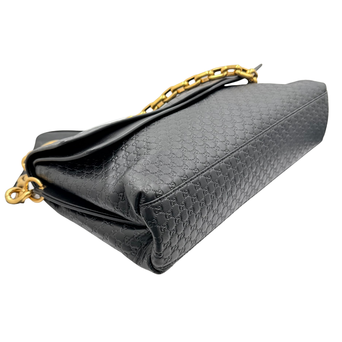Large Microguccissima Monogram Flap Bag Black
