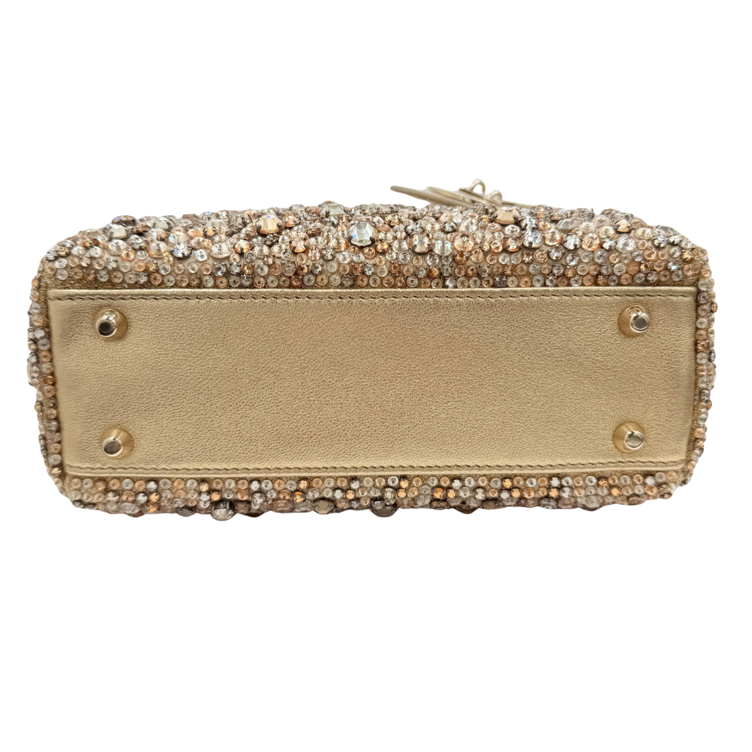 Christian Dior Limited Metallic Calfskin Bead Embroidery Mini Lady Dior Gold