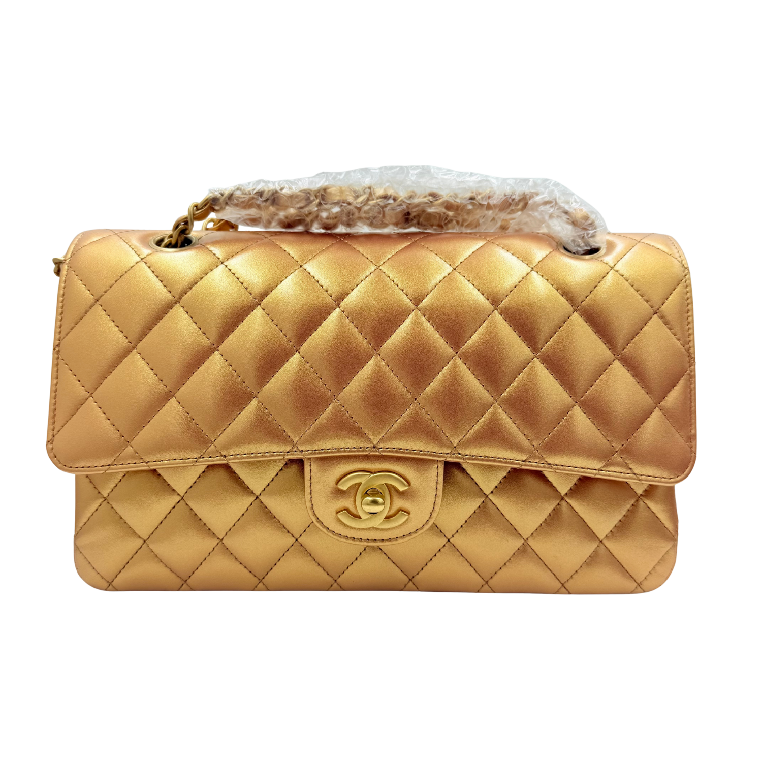 Chanel Classic Medium Metallic Double Flap Bag Iridescent Gold
