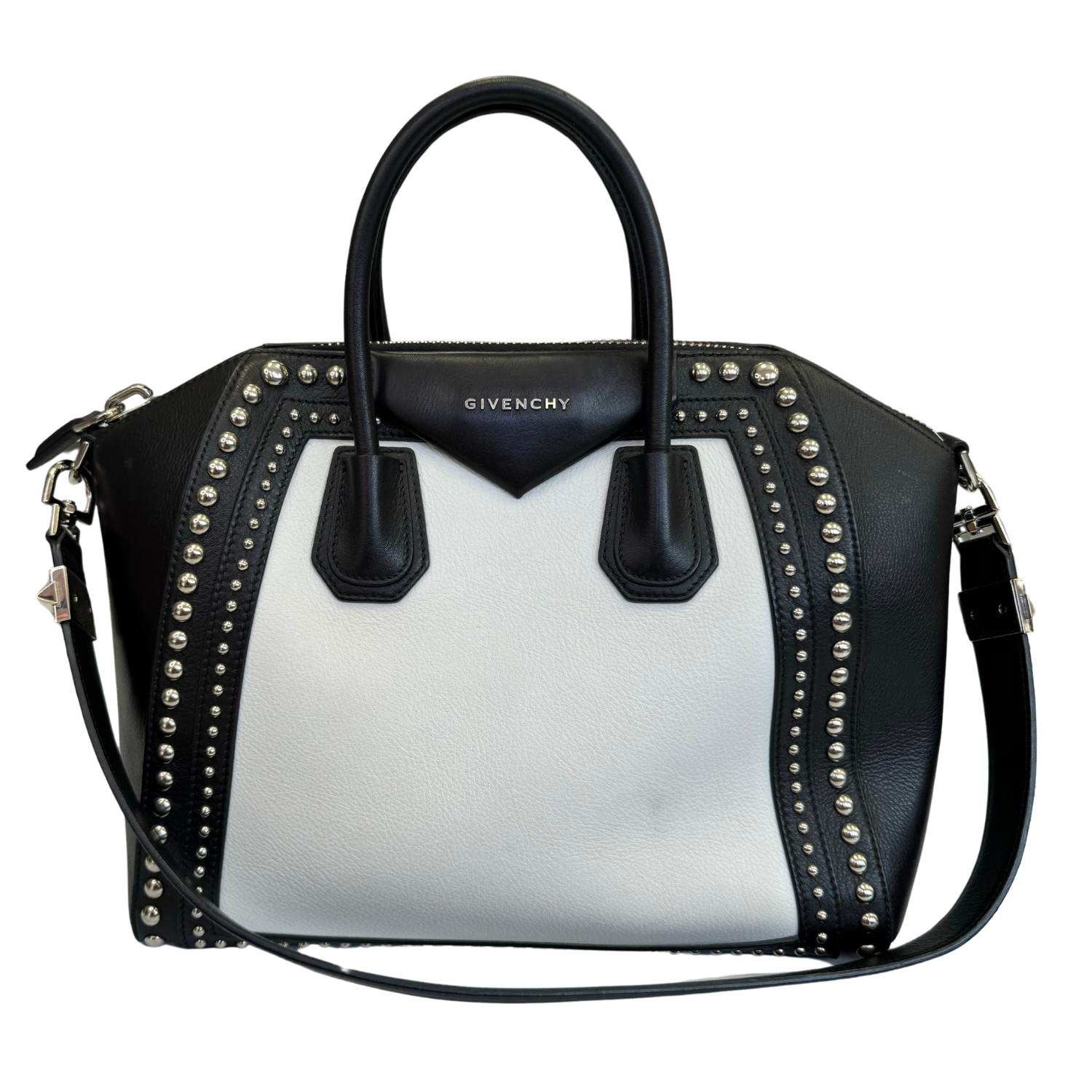 Givenchy Calfskin Bi Color Studded Antigona Satchel