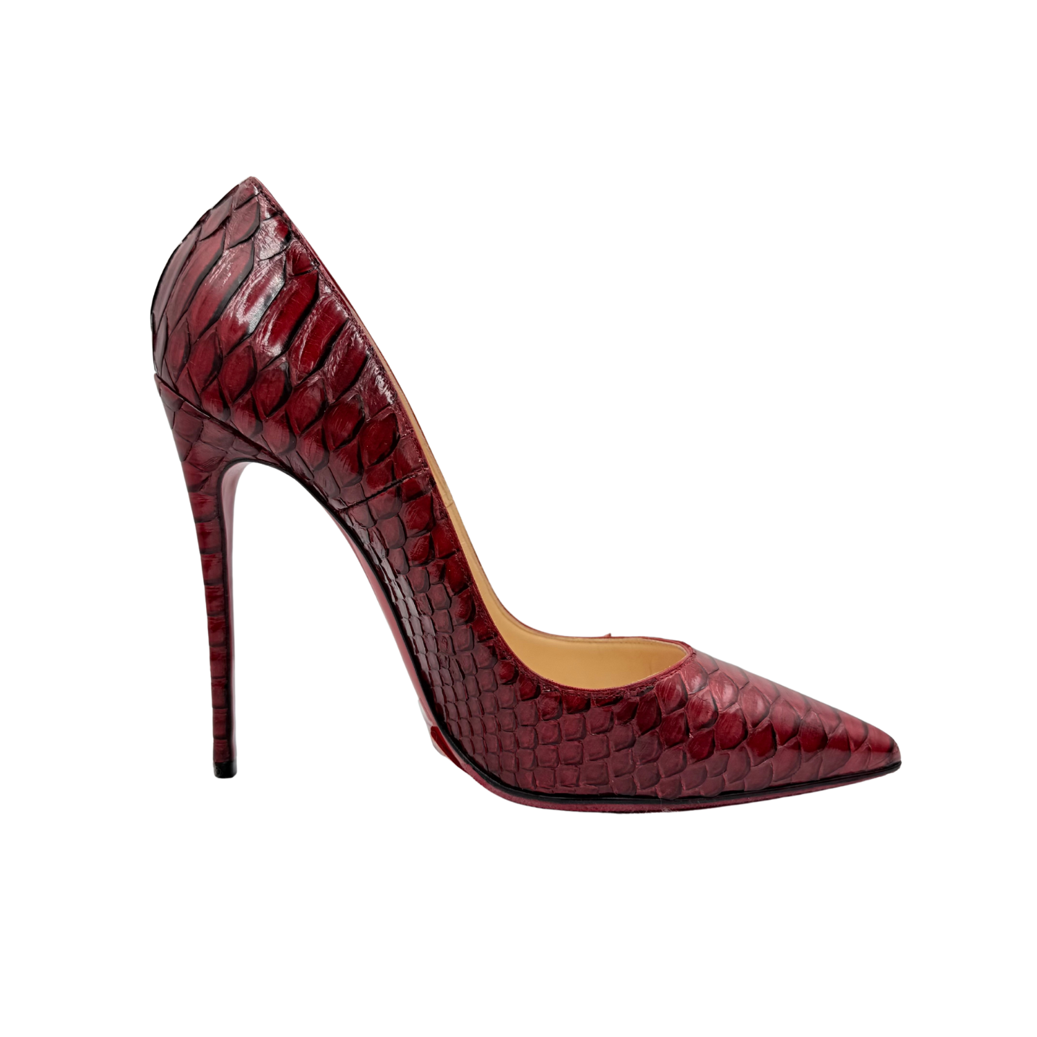 Christian Louboutin Metallic Python Leather So Kate Pointed Toe Pumps Blood Red