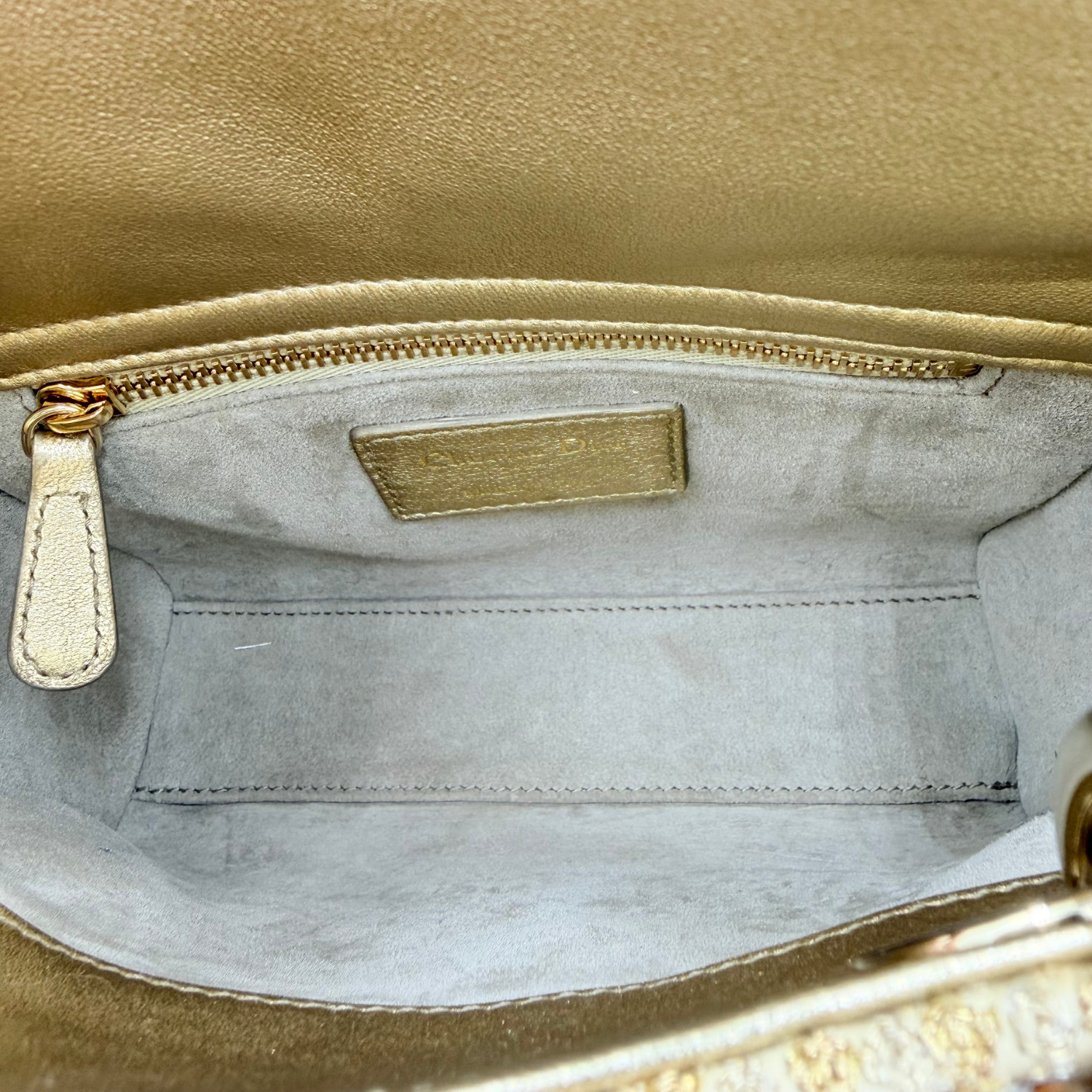 Christian Dior Limited Metallic Calfskin Bead Embroidery Mini Lady Dior Gold