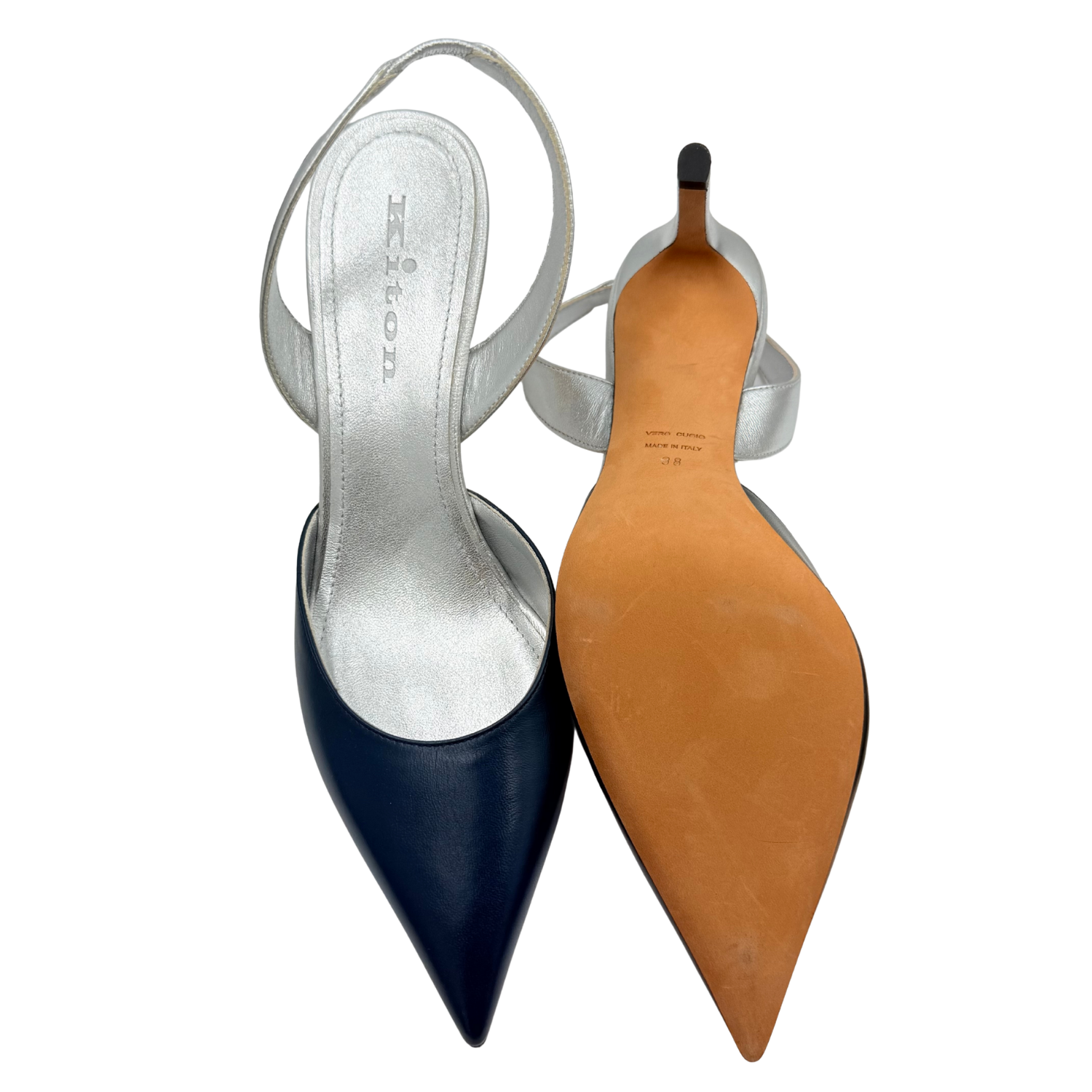 Manolo Blahnik Leather Slingback Pumps Navy