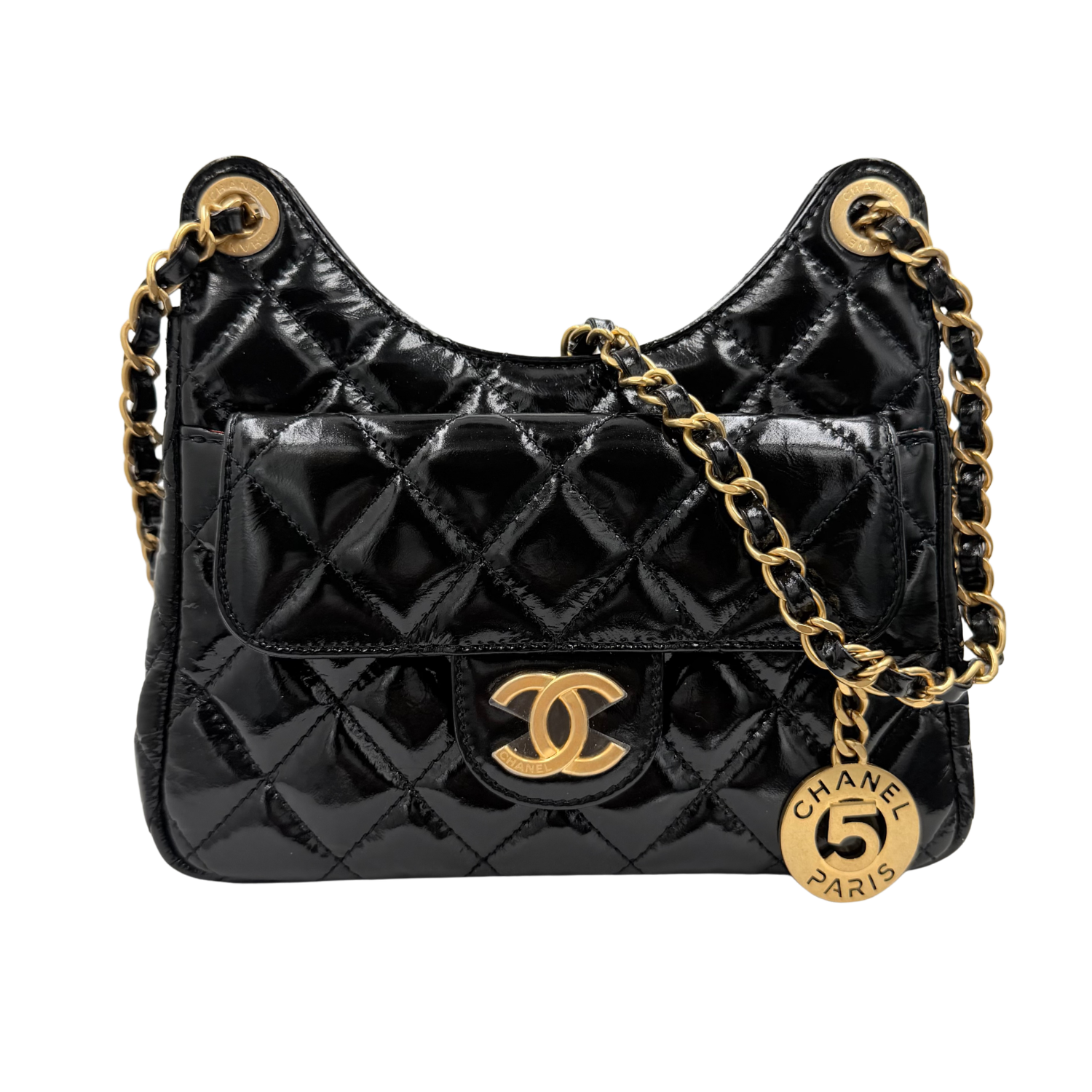 Mini Patent Leather Wave Hobo Bag Black