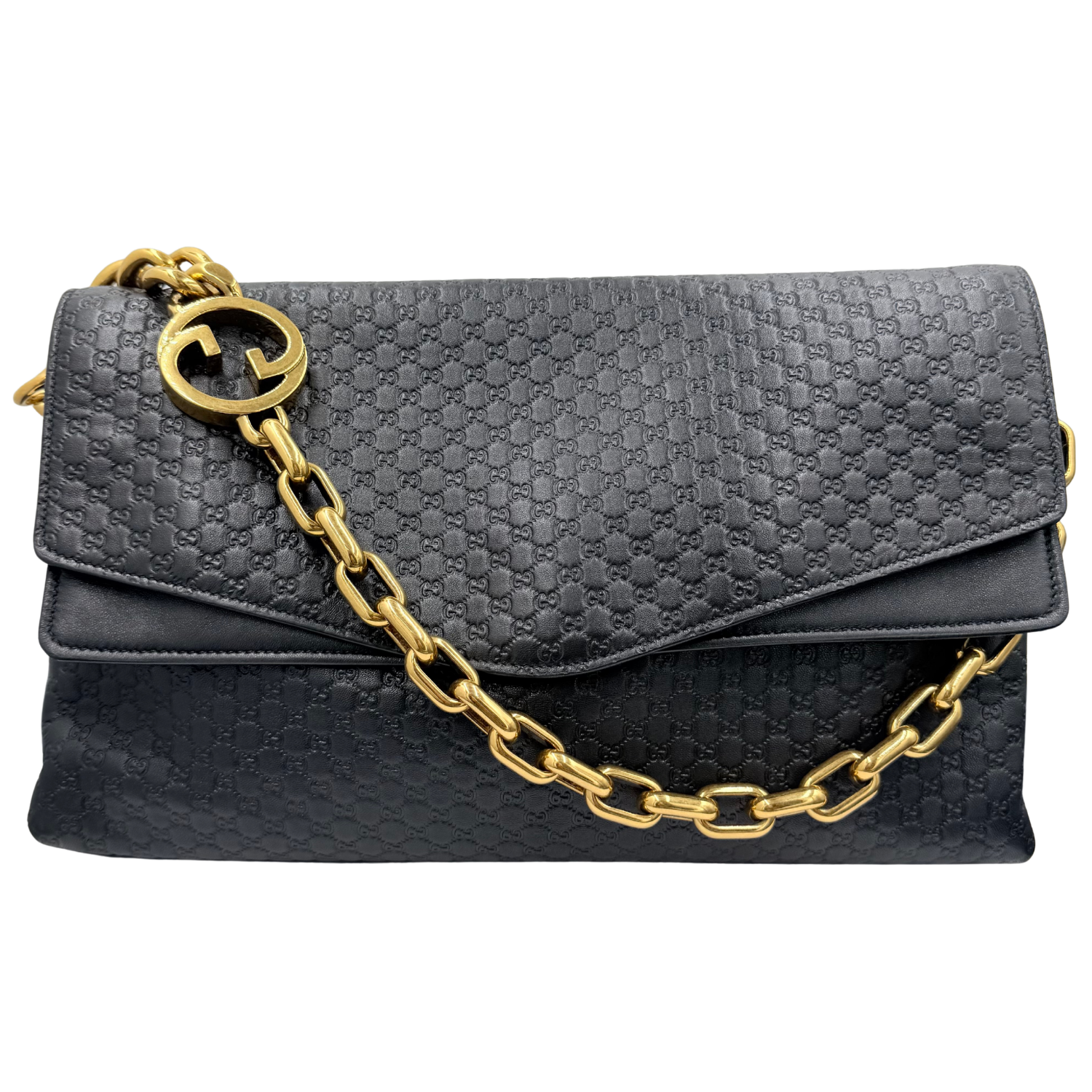 Large Microguccissima Monogram Flap Bag Black