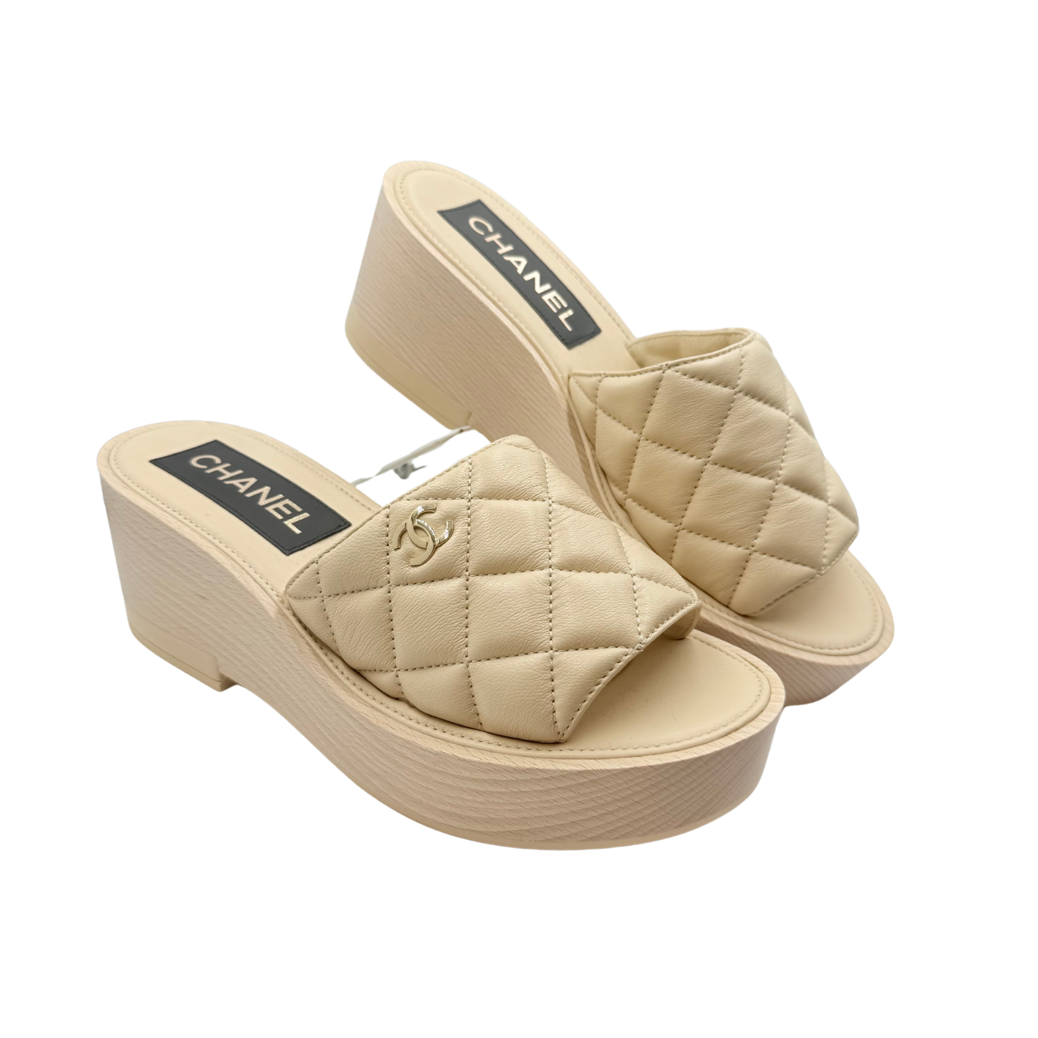 Chanel CC Platform Espadrilles Beige