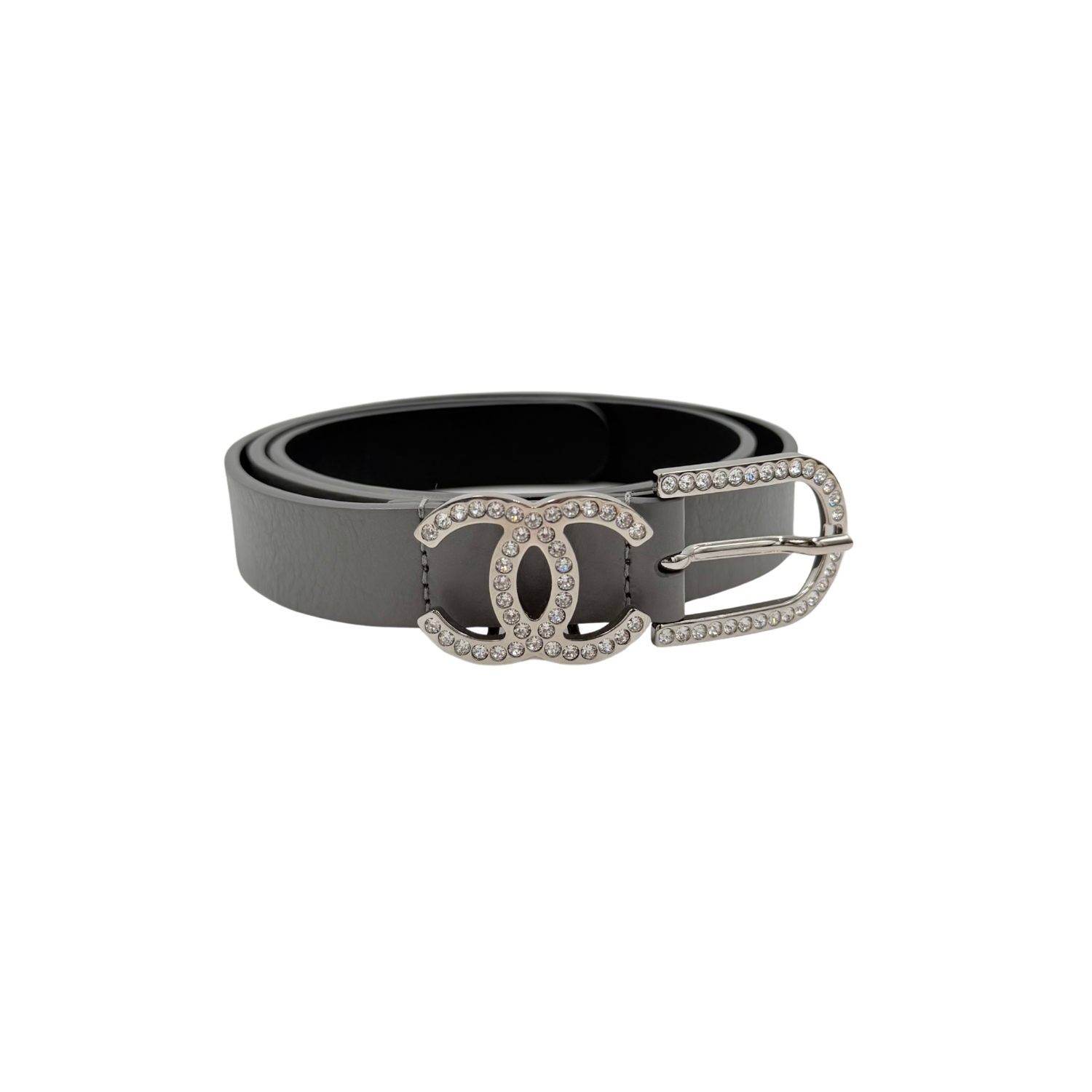 Chanel Calfskin Crystal CC Belt 70 Light Gray