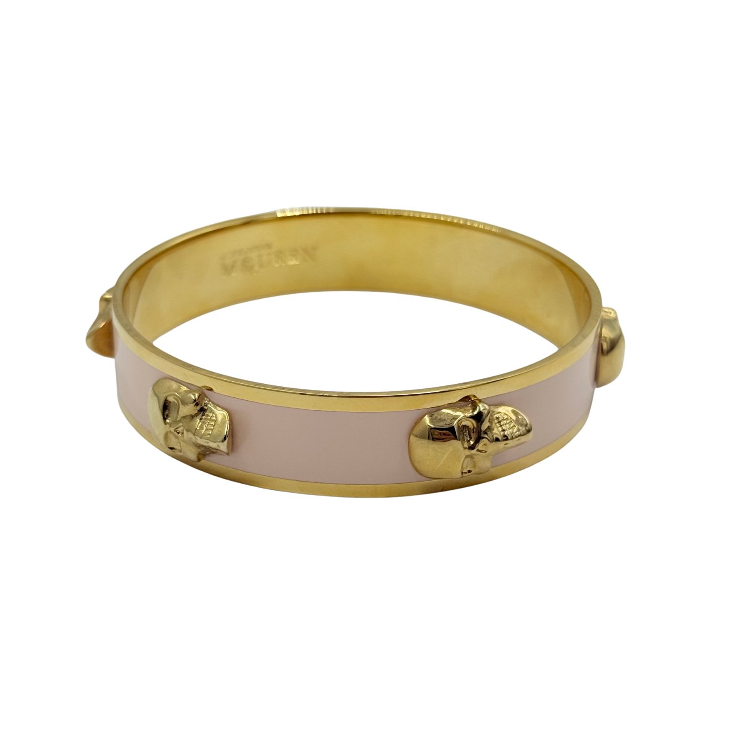 Alexander McQueen Enamel 3D Skull Bangle Bracelet Pink Gold