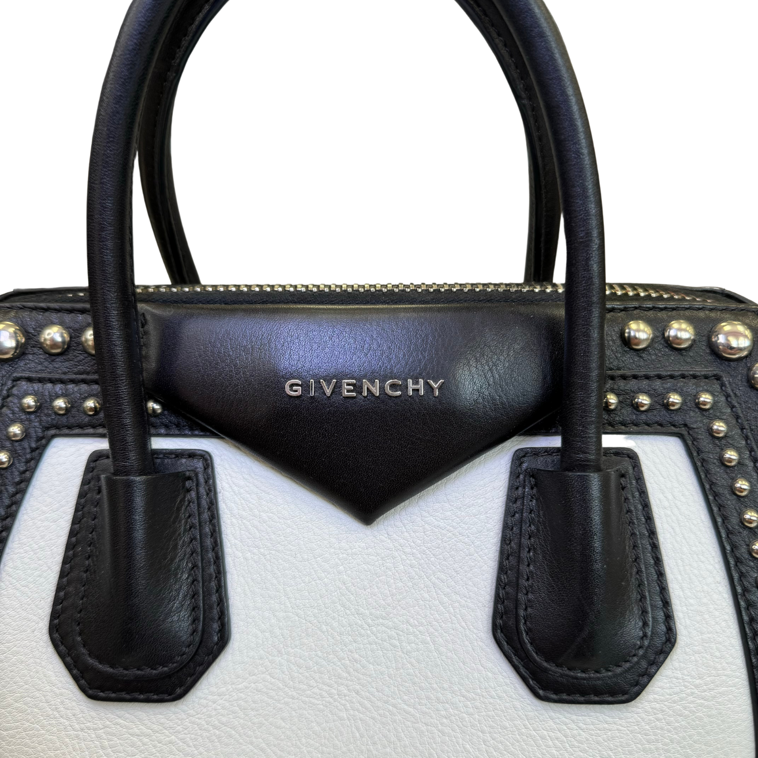 Givenchy Calfskin Bi Color Studded Antigona Satchel