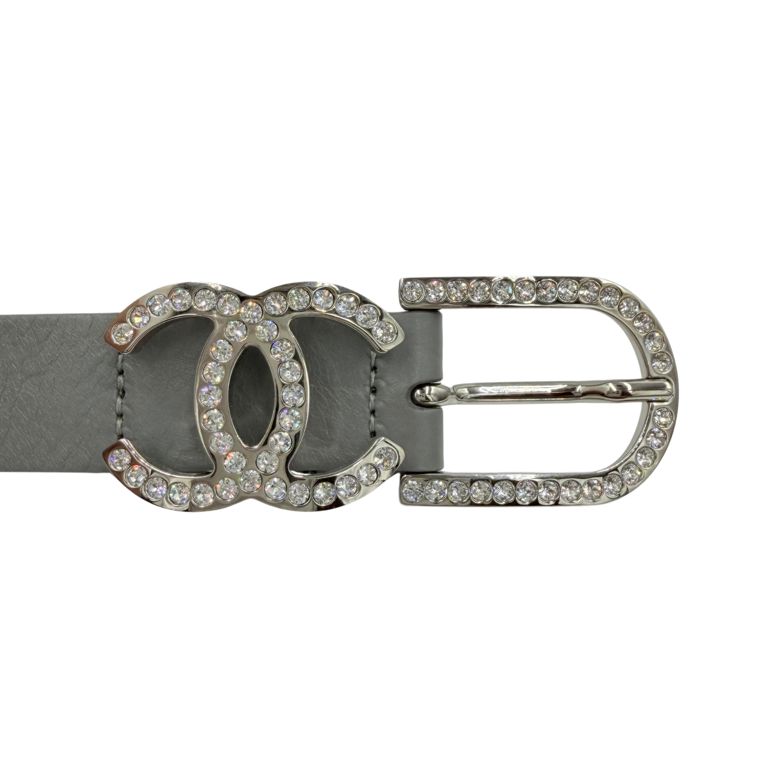 Chanel Calfskin Crystal CC Belt 70 Light Gray