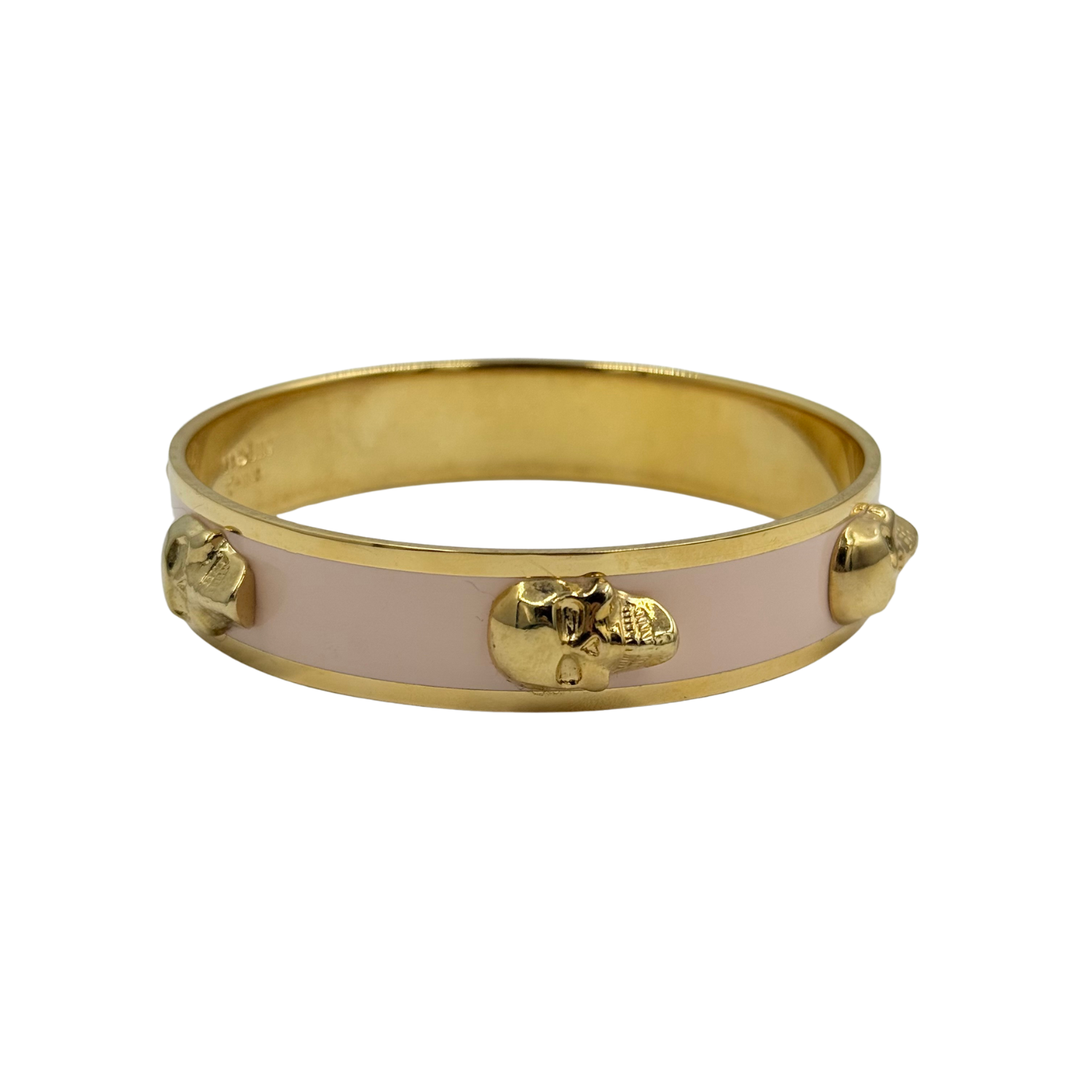 Alexander McQueen Enamel 3D Skull Bangle Bracelet Pink Gold